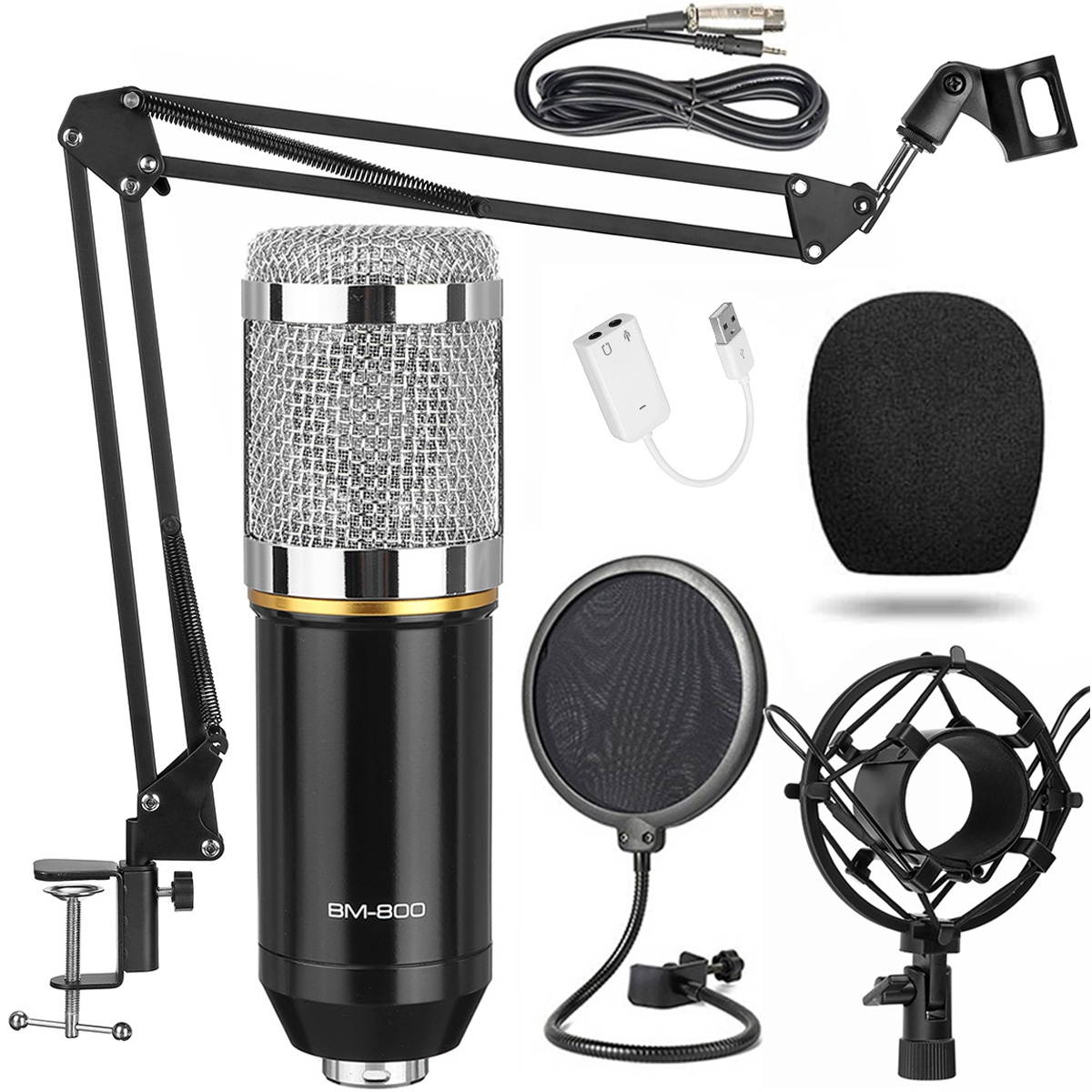 BM-800 Condenser Microphone Kit Pro Audio Studio Recording & Brocasting Podcasts Set