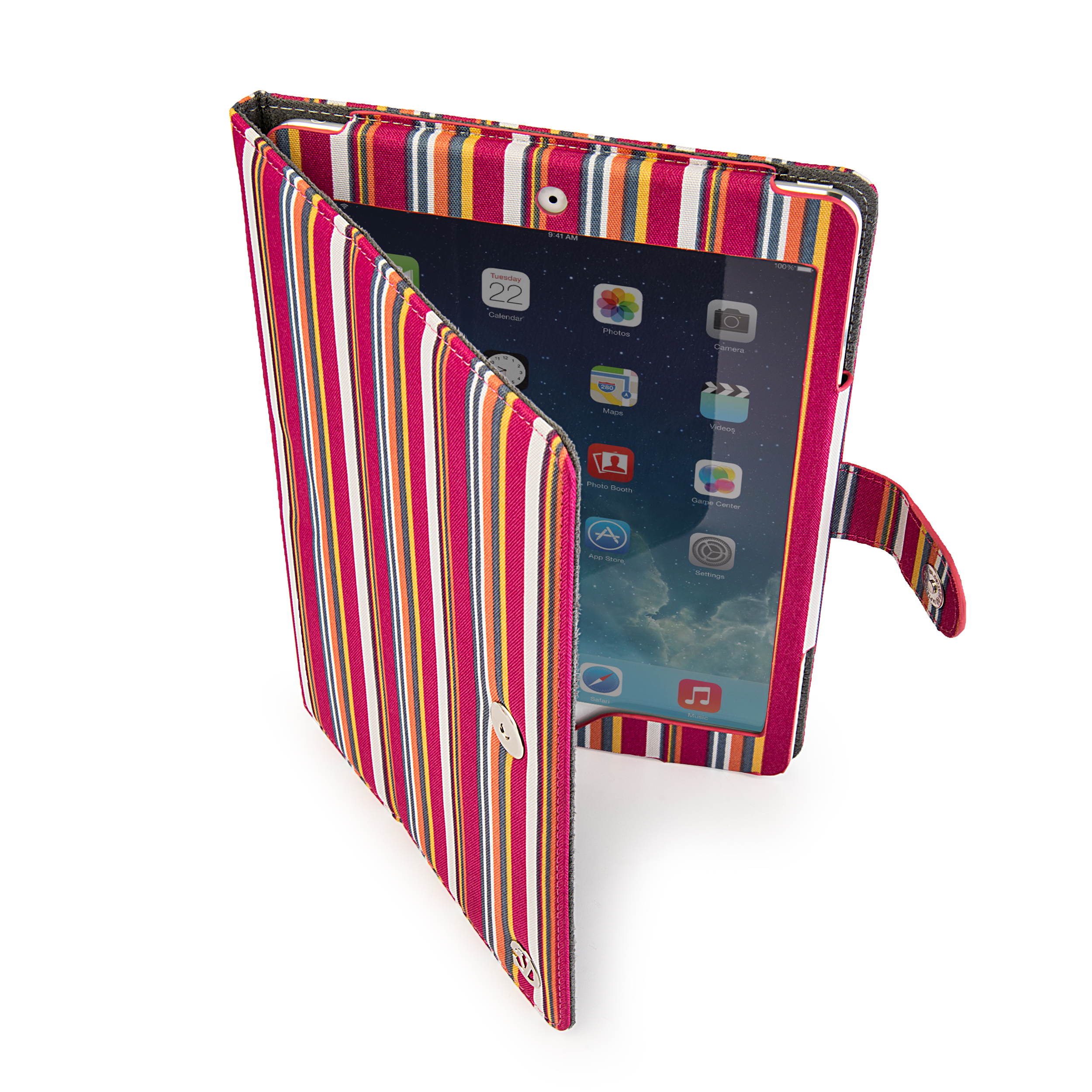 VanGoddy Pink Stripe Folio Case Stand For iPad Air with Sleep mode and Camera Hole