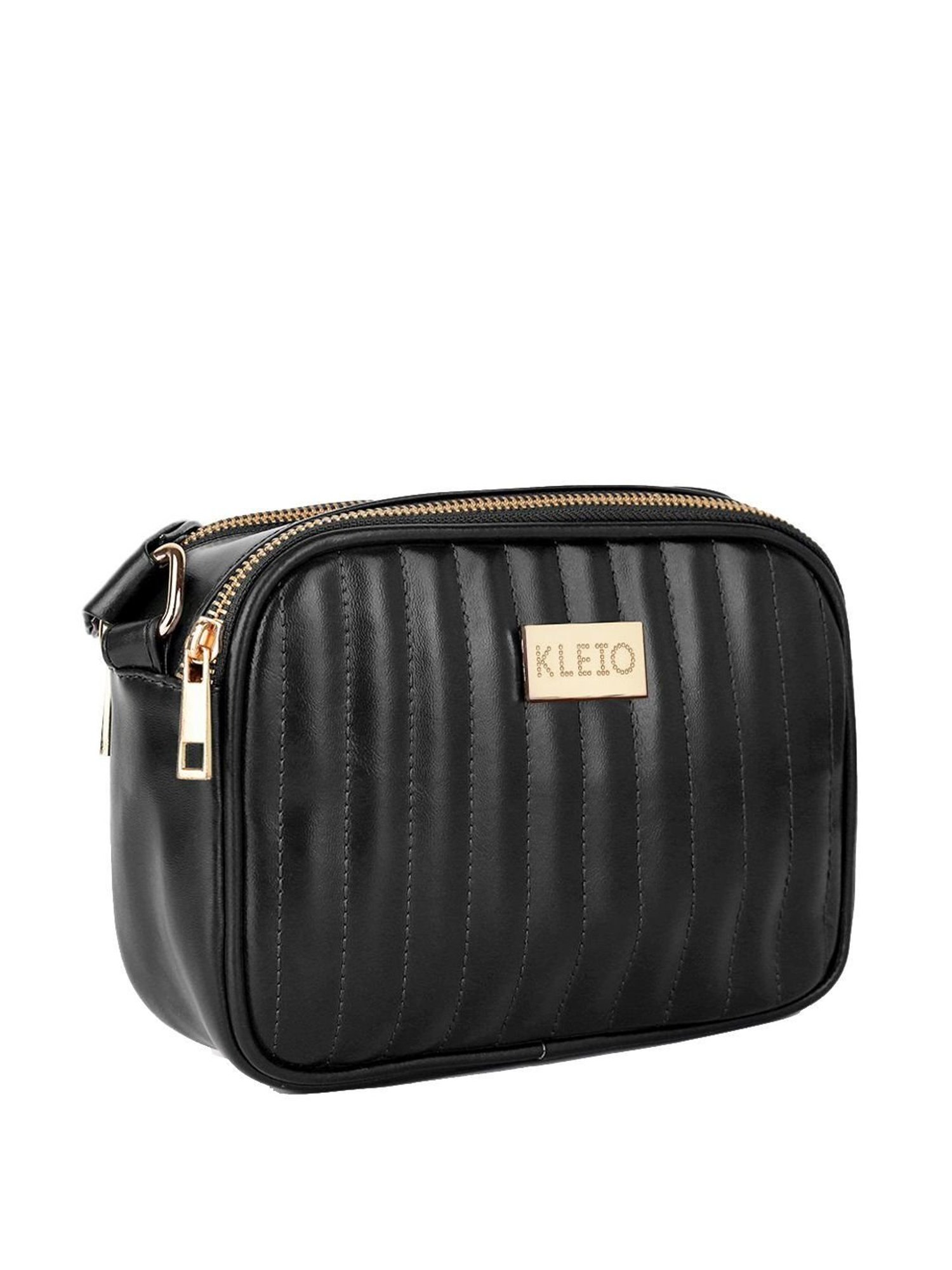 KLEIO Black Textured Medium Sling Handbag
