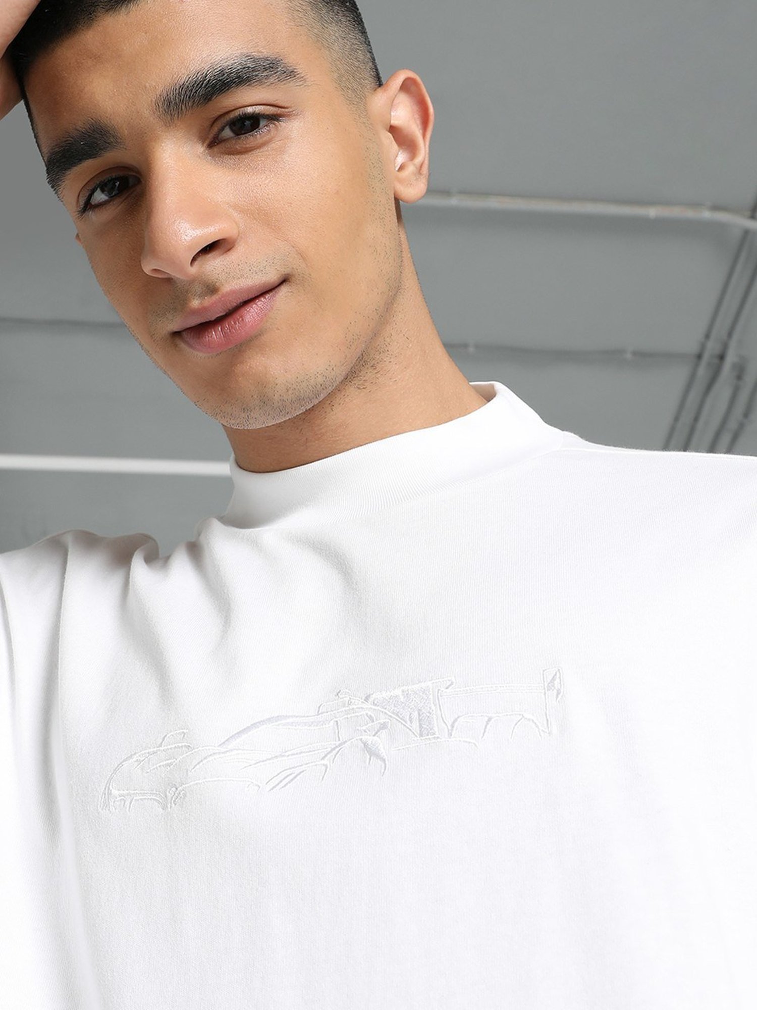 Puma White Cotton Loose Fit Sports T-Shirt