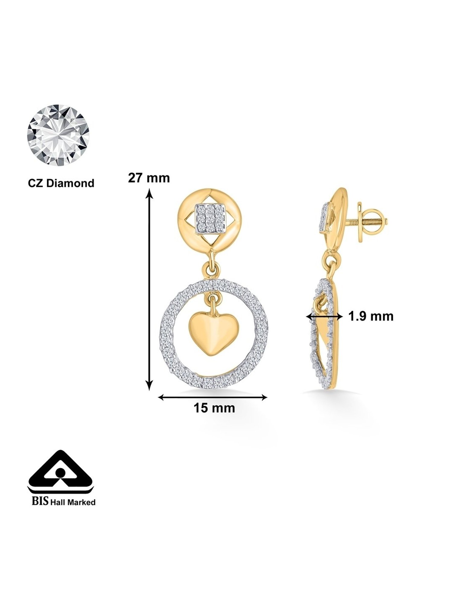 P.N.Gadgil Jewellers 22 Karat (916) BSI Hallmarked Yellow Gold Crystal Mist DanglerEarring For Woman