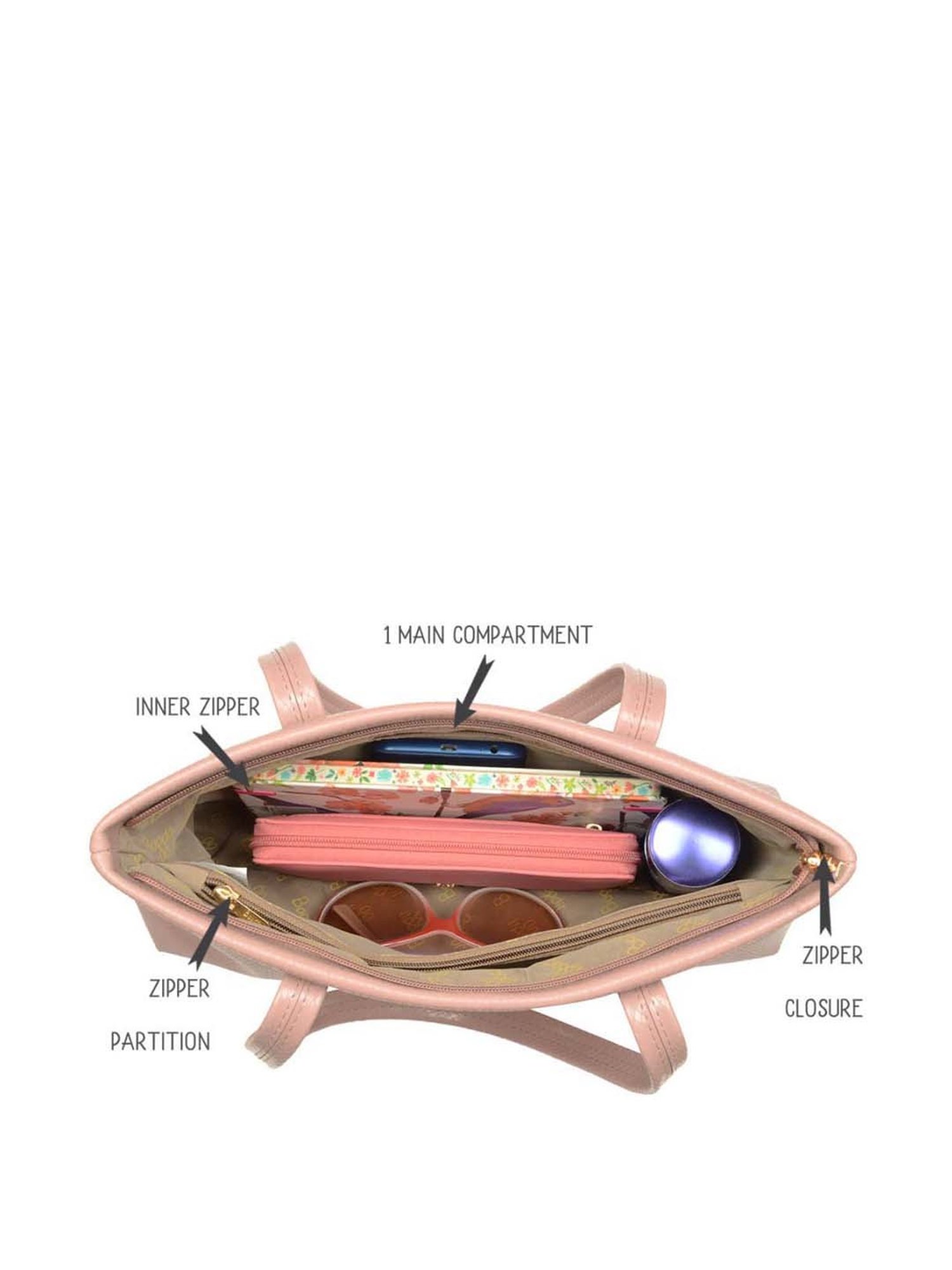 Baggit Pink Textured Medium Tote Handbag