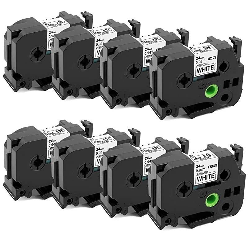 Compatible Label Tape Replacement for Brother 24mm 1 Inch TZe TZ Tape TZe251 Laminated Black on White Tape Compatible with Brother Ptouch PTD600 PTP700 PTP900W PTP950NW Label Tape 8Pack