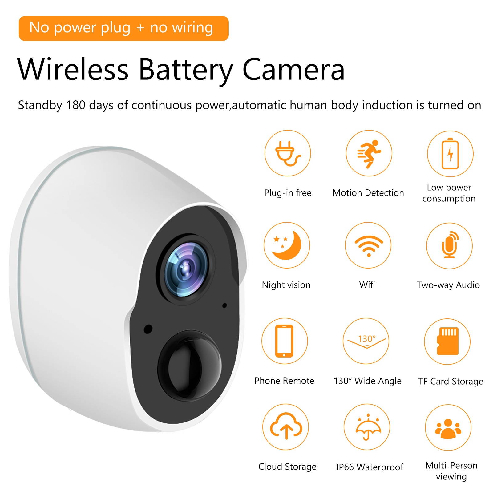 Rechargeable Battery Security Camera 2.4G WiFi Wireless 1080P Home Surveillance Camera Outdoor with 2-Way Audio/Night Vision/Motion Detection/IP66 Waterproof with 2pcs Battery