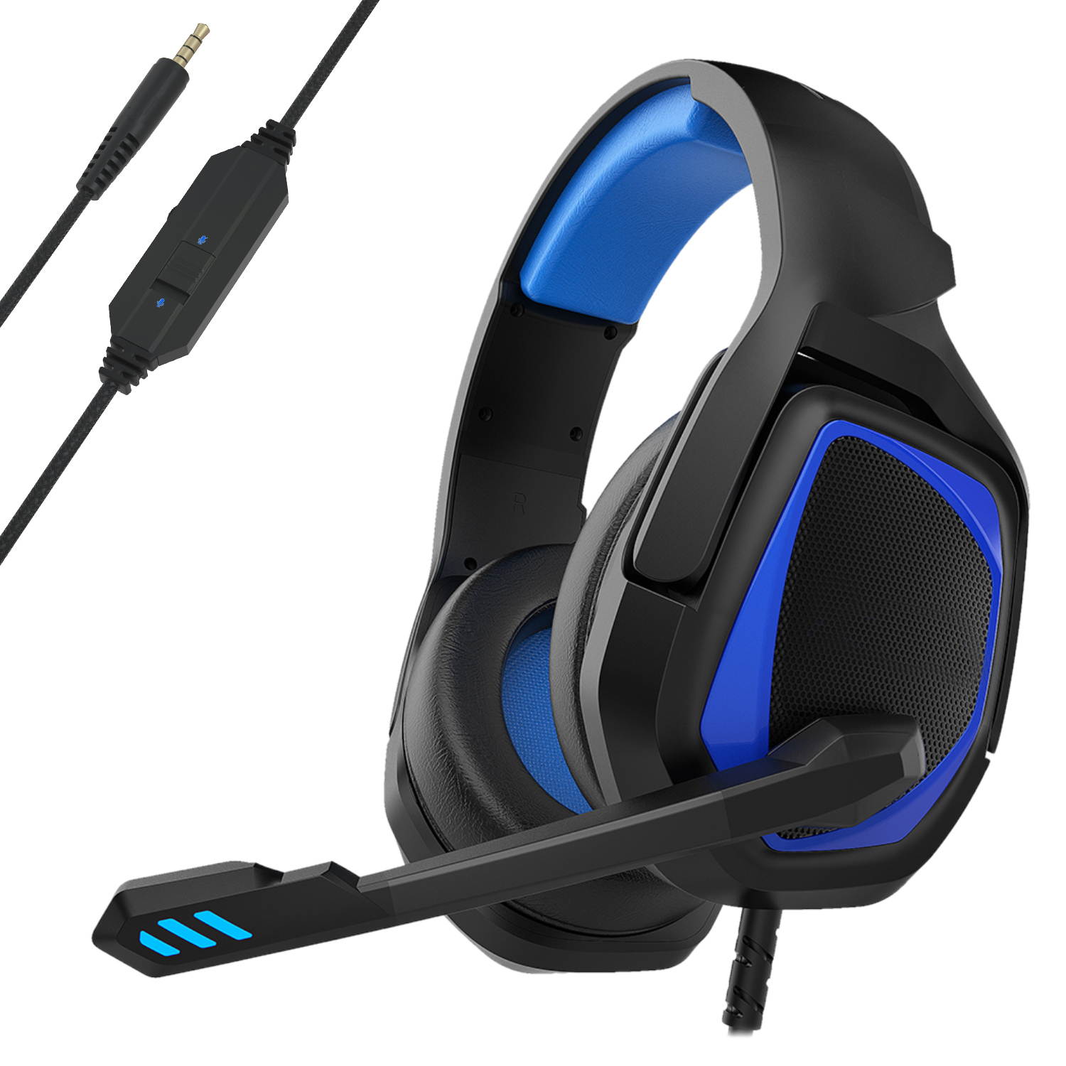 Gaming Headset PS4 Headset Soft Memory Earmuffs Over Ear Headphones with Mic Stereo Bass Surround for PS4 PC Xbox One Controller Laptop Mac (Black Blue)