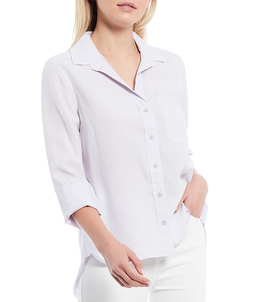 Chelsea & Violet Woven Shirttail Hem 3/4 Sleeve Button Down Top