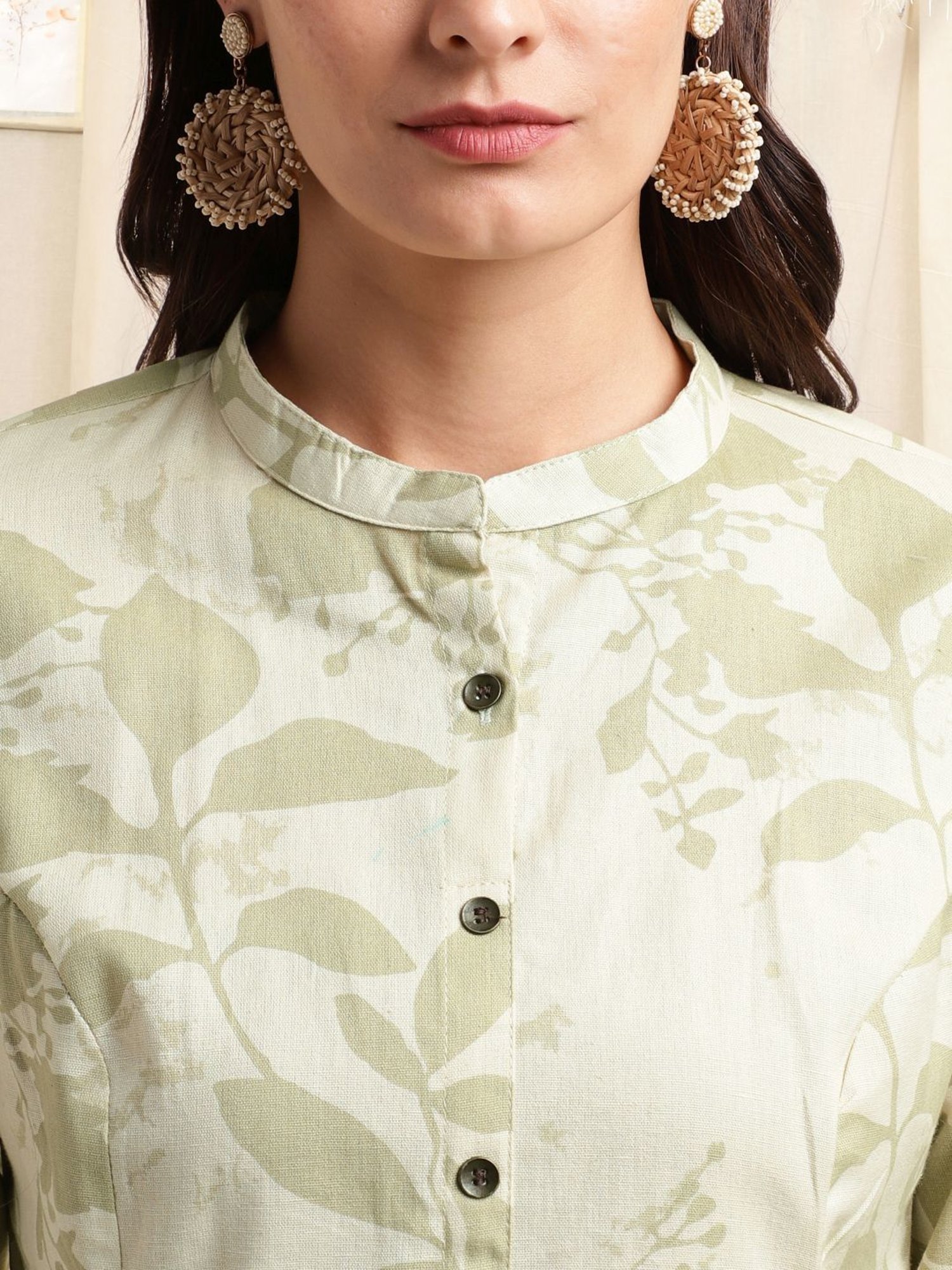 MIRCHI FASHION Beige Cotton Floral Print Straight Kurta