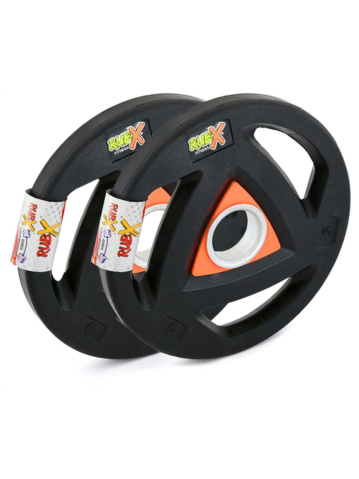 RUBX Rubber Coated Metal Integrated Tri-Grip Olympic Weight Plates 50 MM Center Hole Diameter (5)