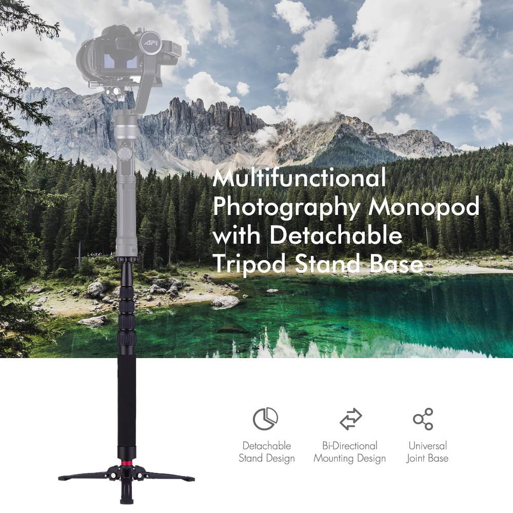Multifunctional Photography Camera Monopod Aluminum Alloy with Detachable Tripod Stand Base 1/4 Inch & 3/8 Inch Screw Mount 46.5-128cm Adjustable Height Max. Load 5kg for DJI Rosin-S Zhiyun Crane 2/3