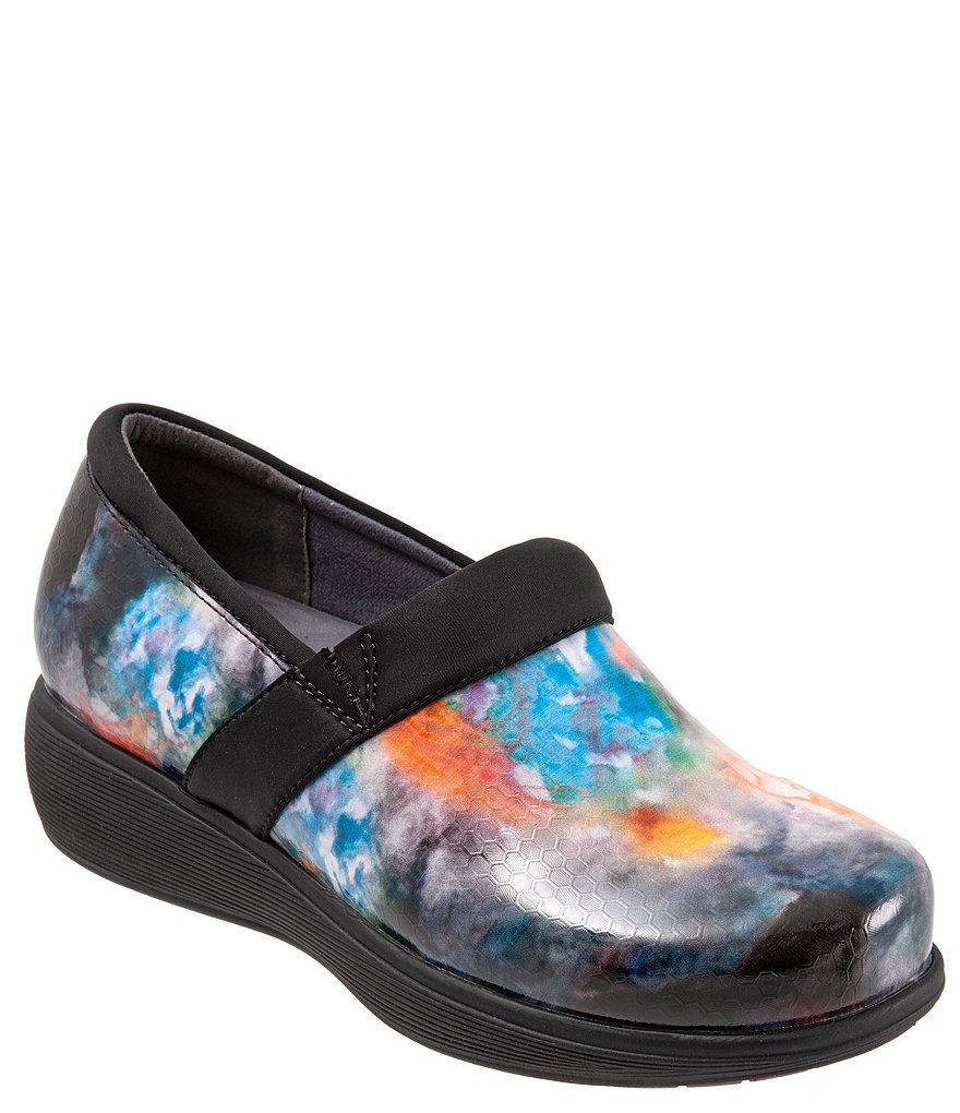 SoftWalk Meredith Sport Watercolor Print Leather Slip-On Clogs