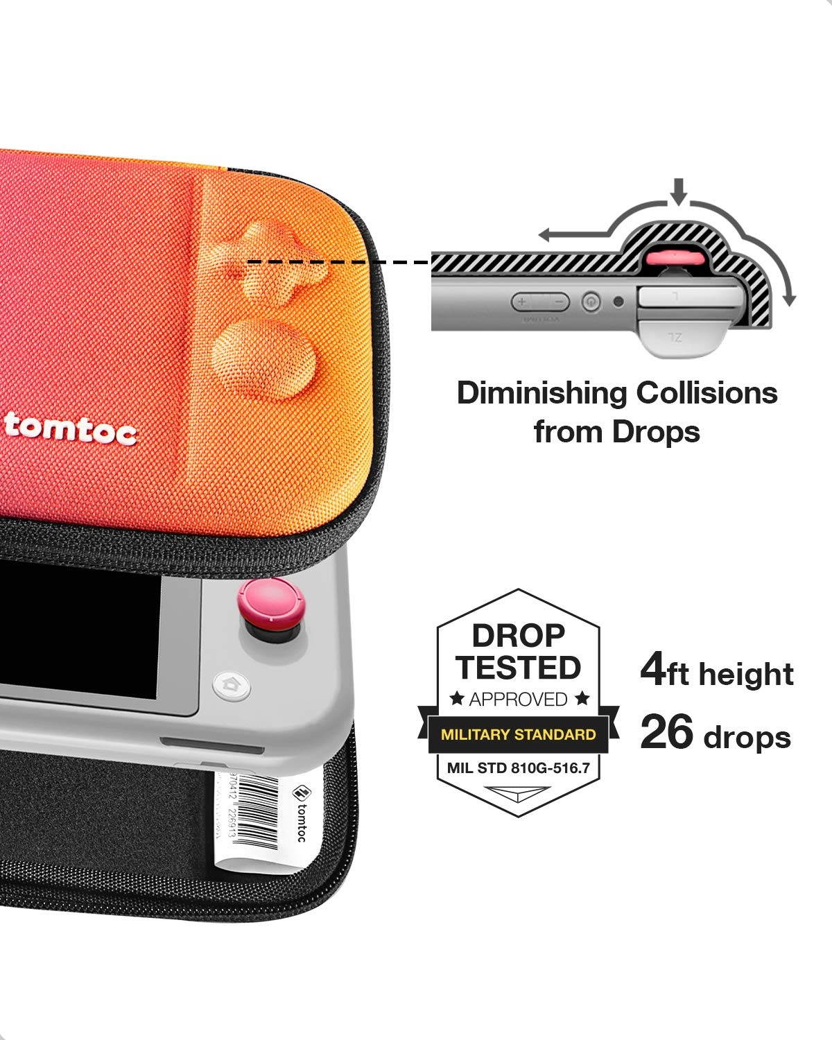 tomtoc Slim Carry Case for Nintendo Switch Lite, Protective Portable Carrying Cases with [Original Patent], Travel Storage Hard Shell with 8 Game Cartridges and Military Level Protection