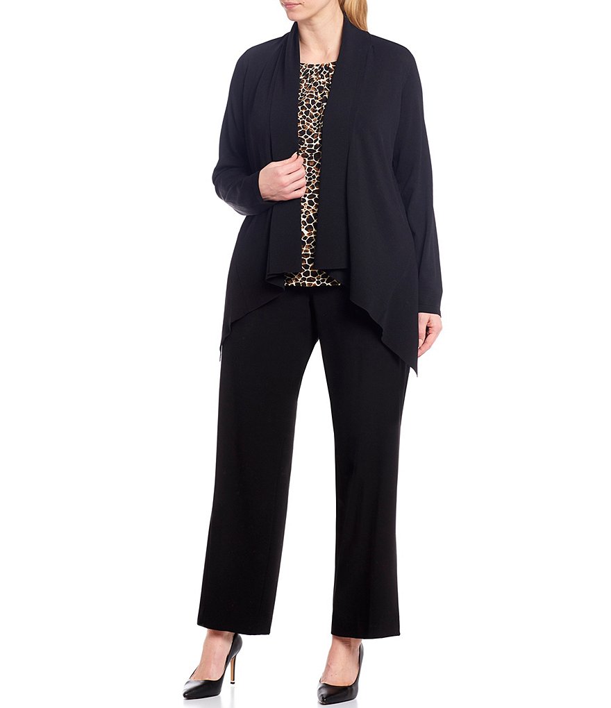 Ruby Rd. Plus Size Ombre Striped 3/4 Sleeve Button Front Long Cardigan