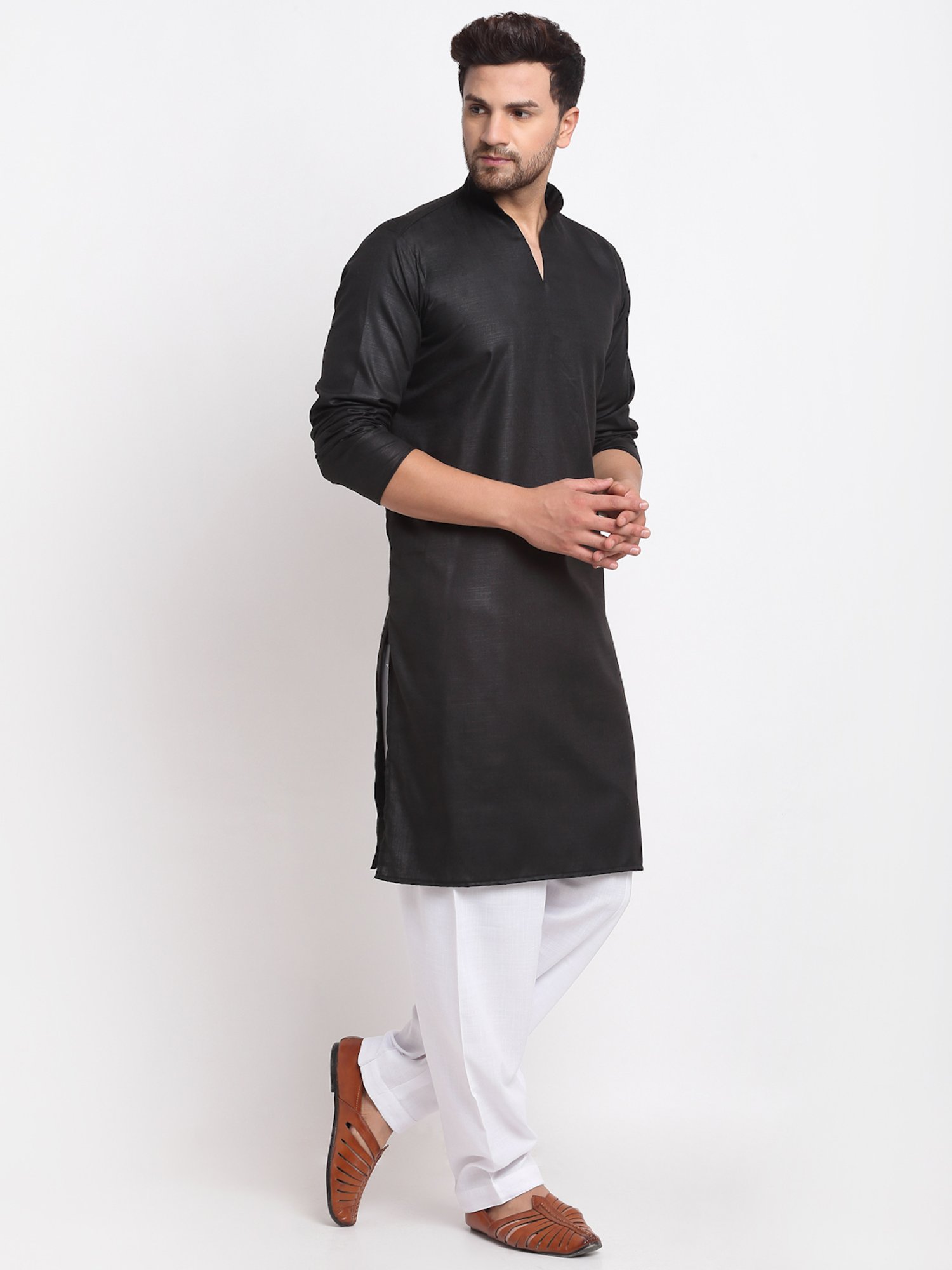 Benstoke Black & White Cotton Regular Fit Kurta Set