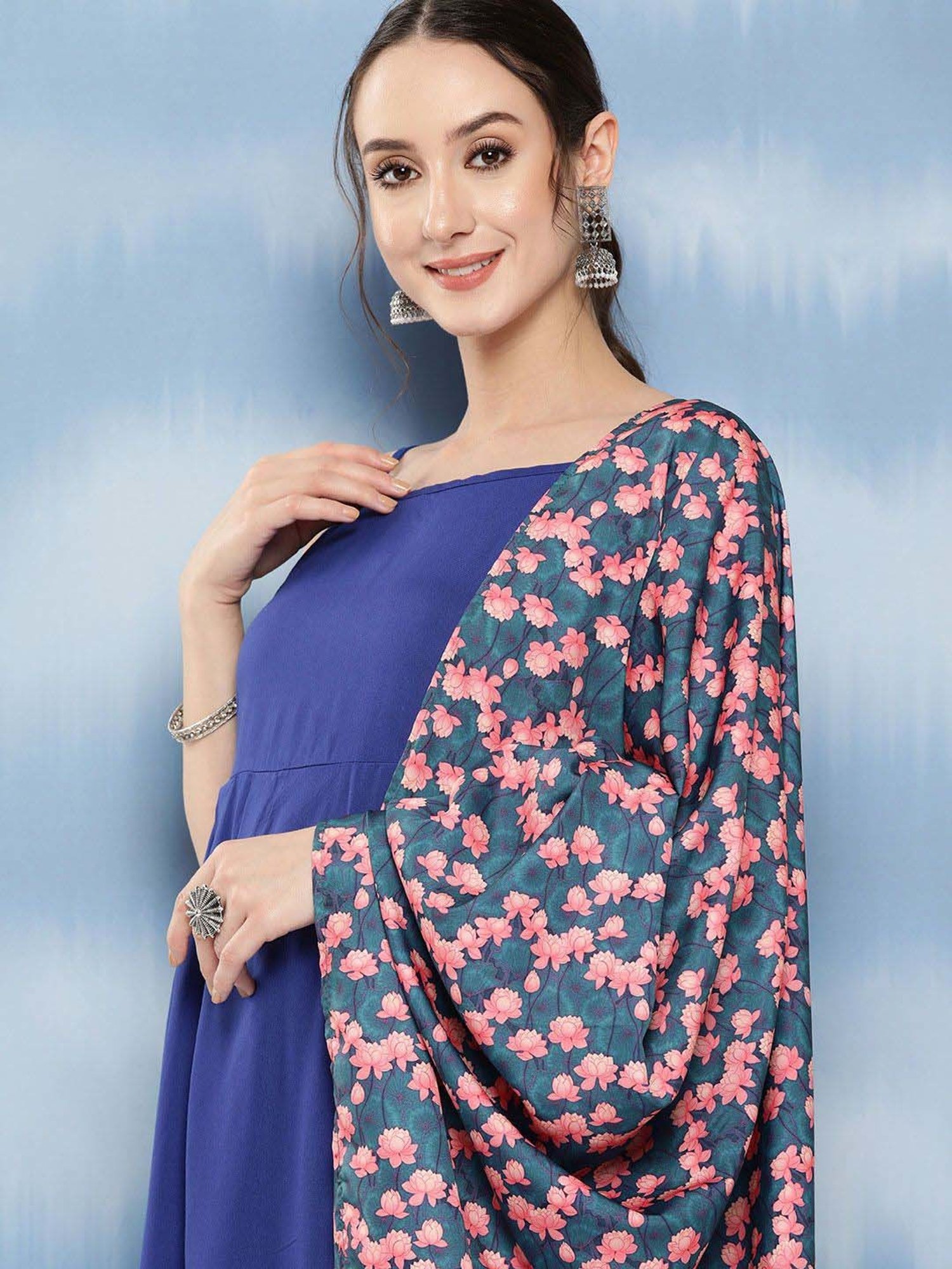 Inweave Blue & Navy Kurta & Palazzo Set with Dupatta