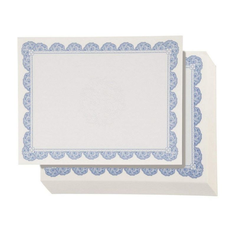 96-Sheet Certificate Paper with Blue Border, Letter Size Printer Friendly Award Diploma Paper, 8.5" x 11"