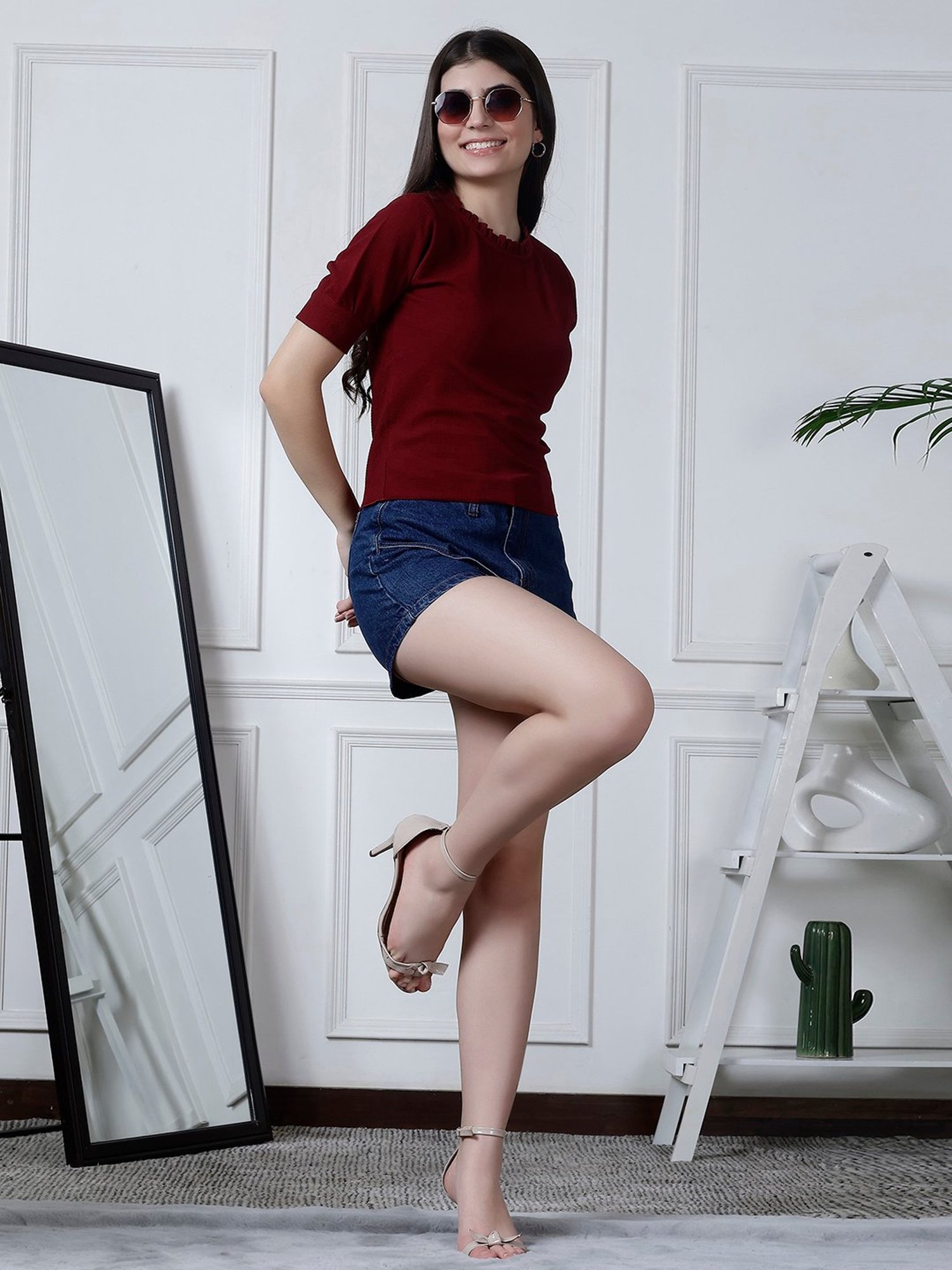 NEUDIS Maroon Regular Fit Top