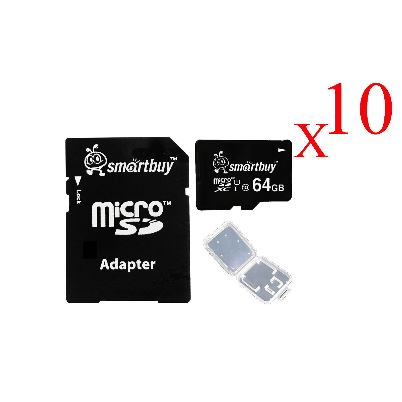 Smartbuy Micro SDXC Class 10 TF Flash Memory Card SD XC C10 Ultra U1 UHS-I HD For Camera Mobile Phone Tab GPS MP3 TV + Adapter + Mini Case (64GB- 5 Packs)