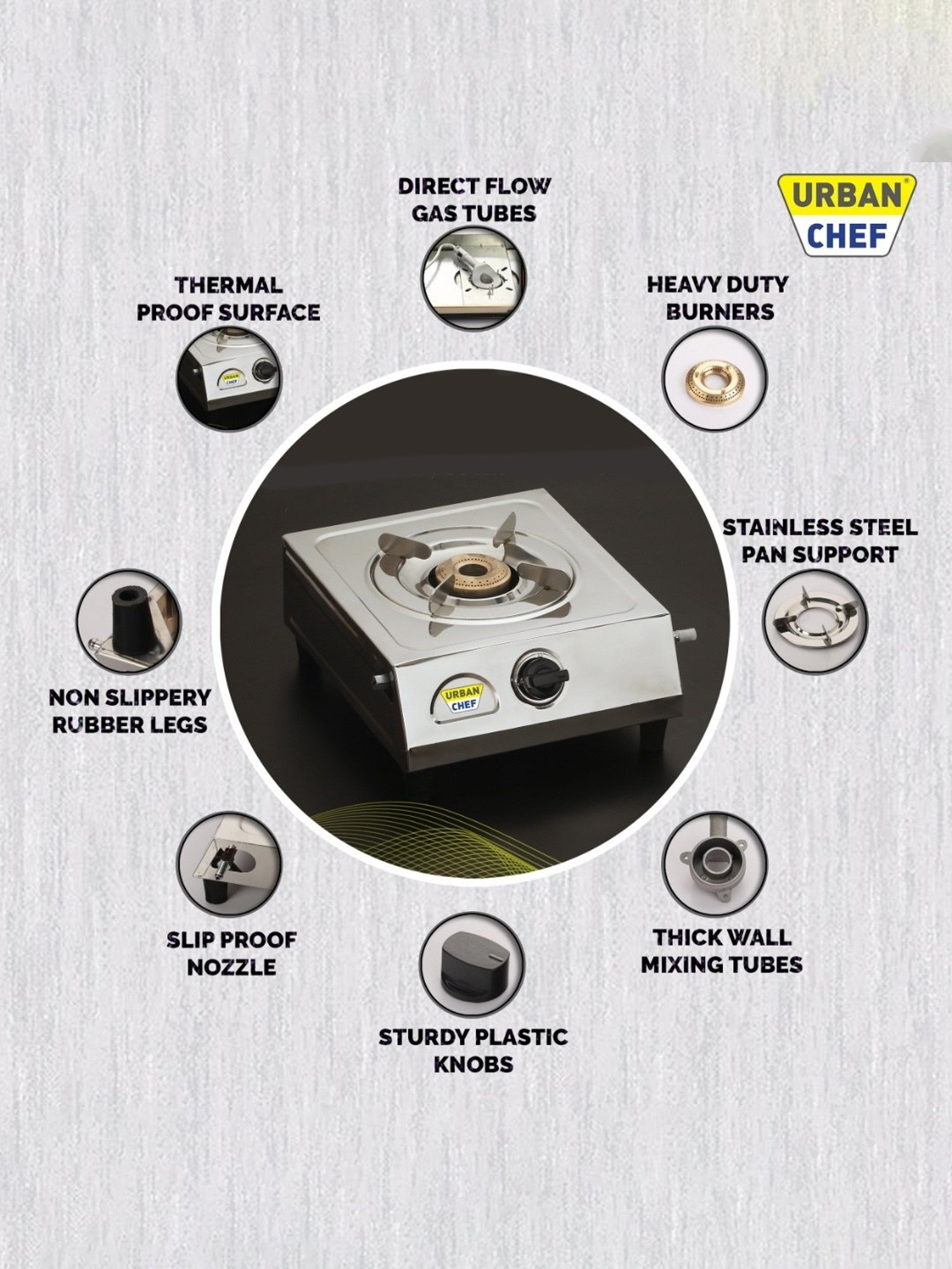 Urban Chef Gas Stove with Single Burner ( Silver )