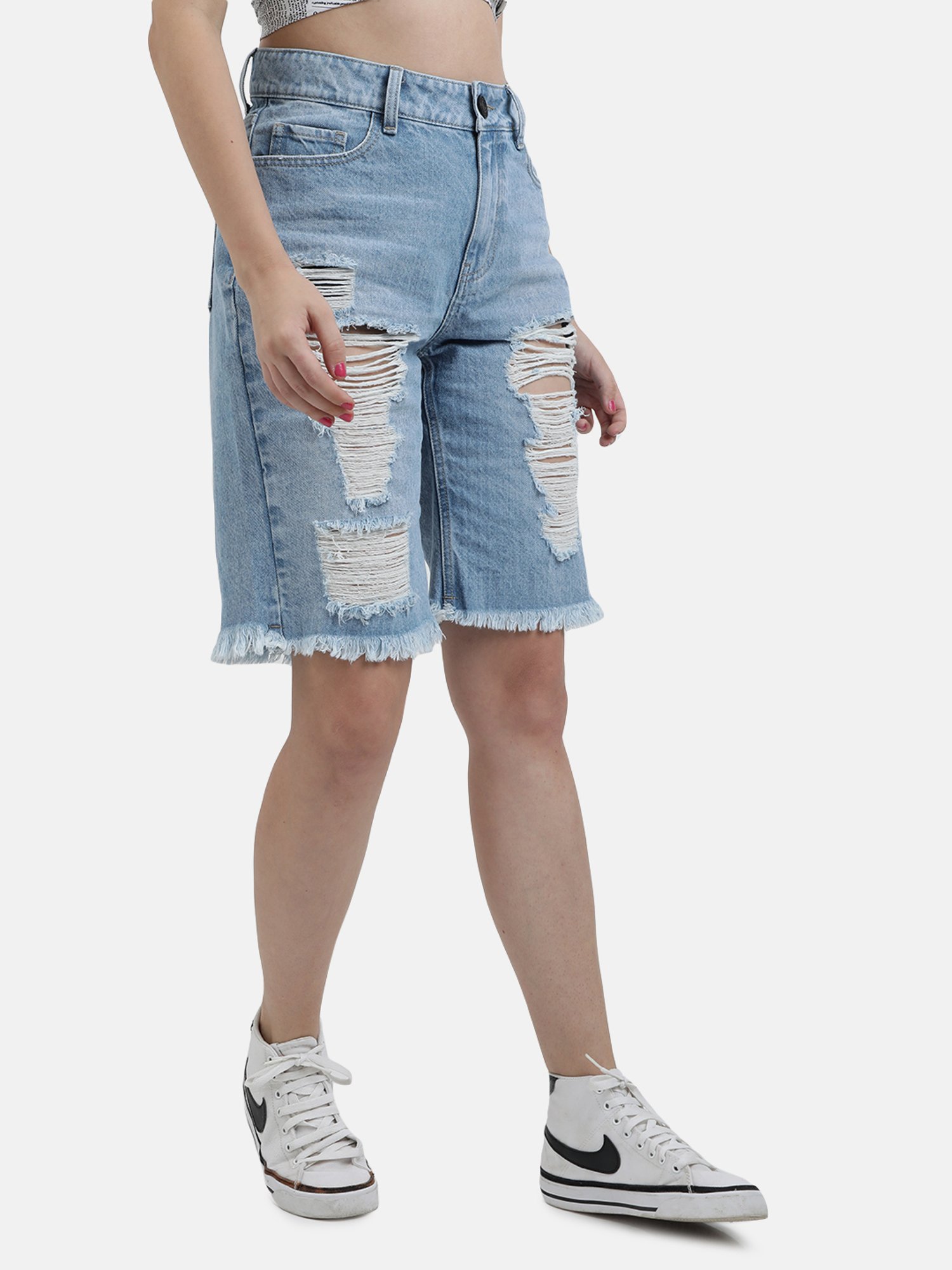 Bene Kleed Blue Slim Fit High Rise Shorts