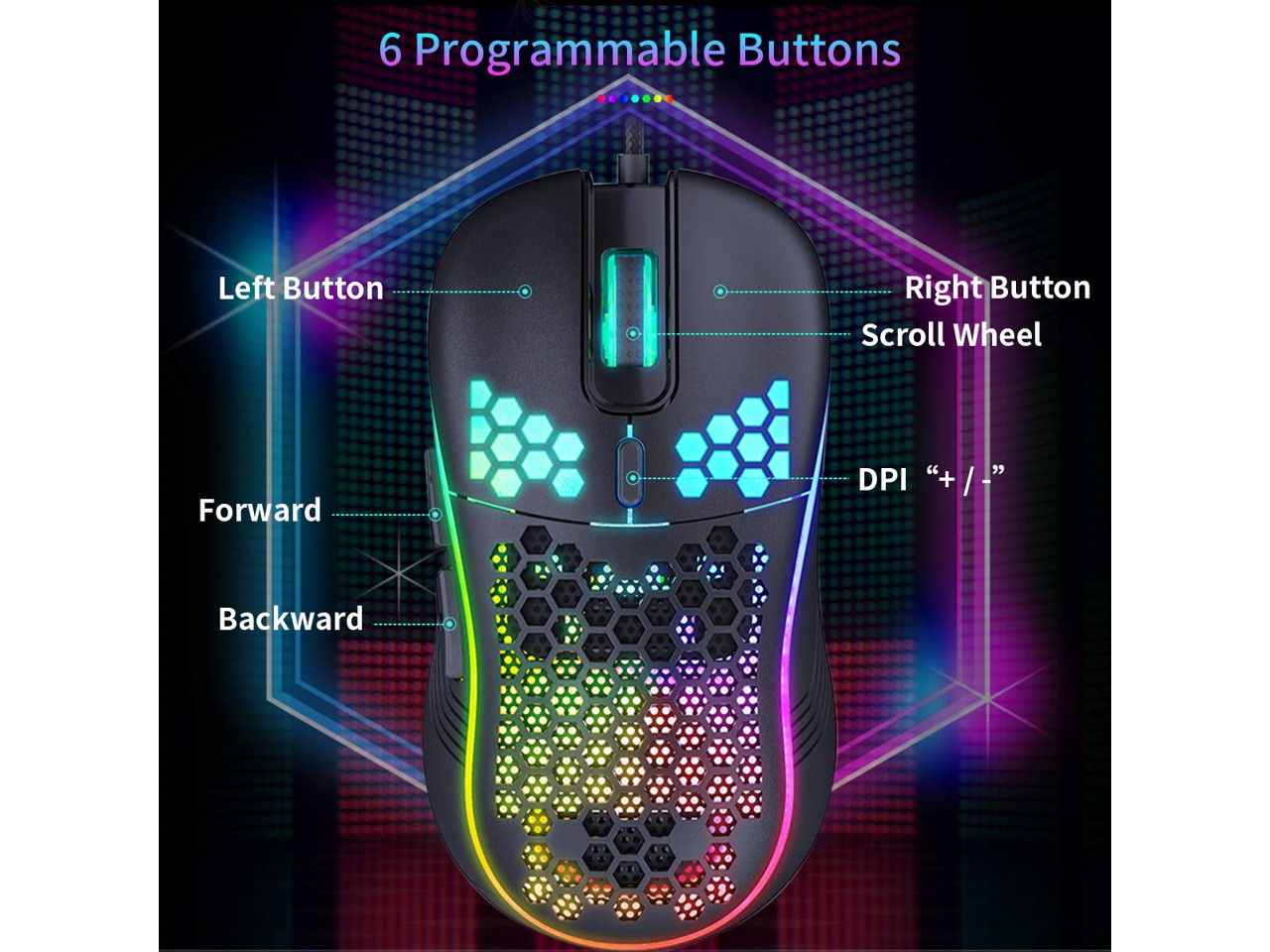 Wired Gaming Mouse Rechargeable USB PC Gaming Mouse RGB Backlit Mouse Ergonomic Optical Mice W/Honeycomb Shell for PC Computer Laptop 7200DPI