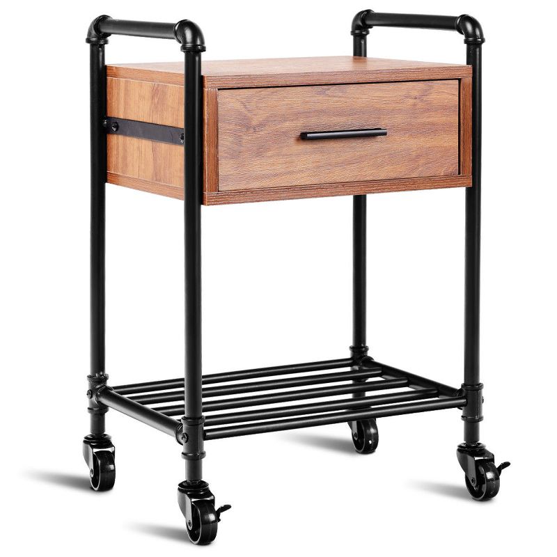 Costway 2-Tier End Coffee Table Nightstand Sofa Side Living Room Furni W/Drawer &Wheels