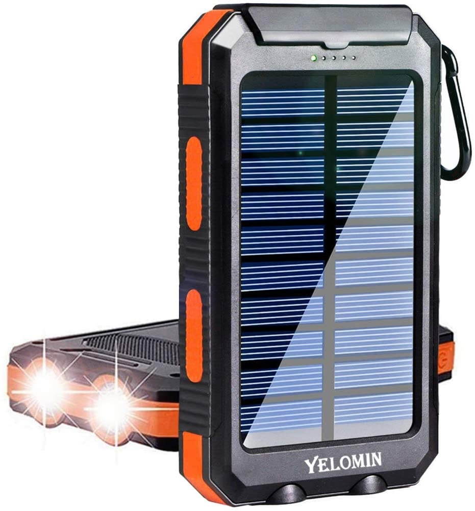 Solar ChargerYelomin 20000mAh Portable Outdoor Mobile Power BankCamping External Backup Battery Pack Dual USB 5V 1A/2A Outputs & Flashlight for All Cell PhonesTablets and Electronic Devices