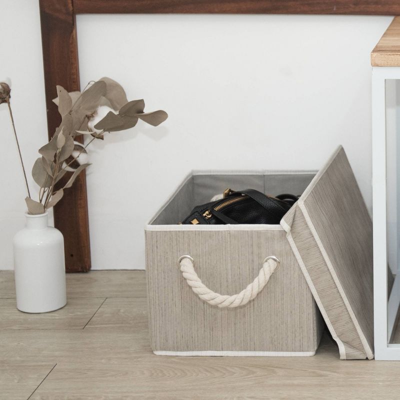 StorageWorks Set of 2 (20L) Rectangle Polyester Storage Bin with Cotton Rope Handles and Lid Clay