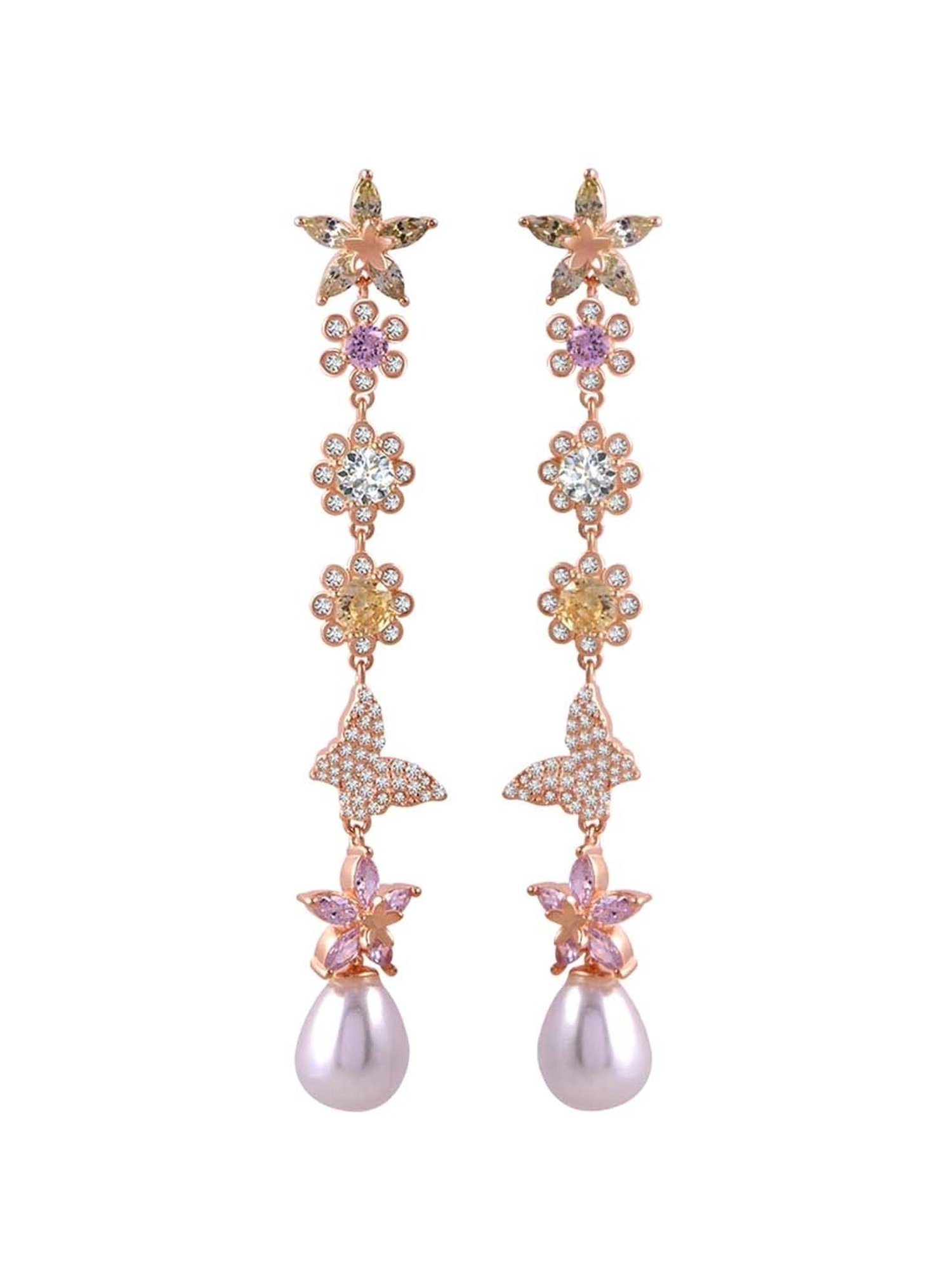 Rihi by P.C. Chandra Jewellers 92.5 Sterling Silver Butterfly Dangler Earrings for Women & Girls