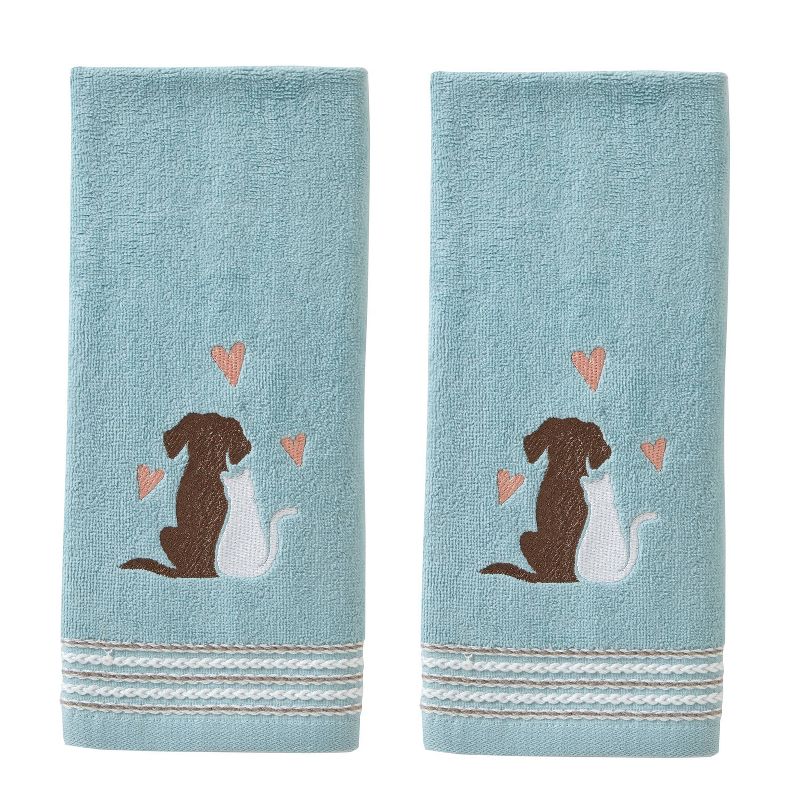 2pk Cat and Pup Hand Towel Set Blue - SKL Home