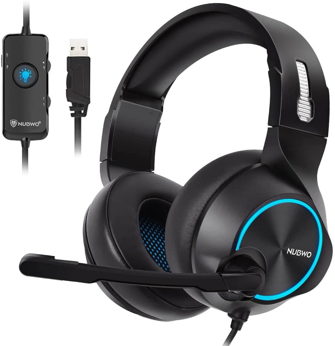 USB Gaming Headset with 7.1 Surround Sound Stereo, USB Headphones with Noise Canceling Mic & RGB Light, Compatible with PC, PS4 Console, Laptop