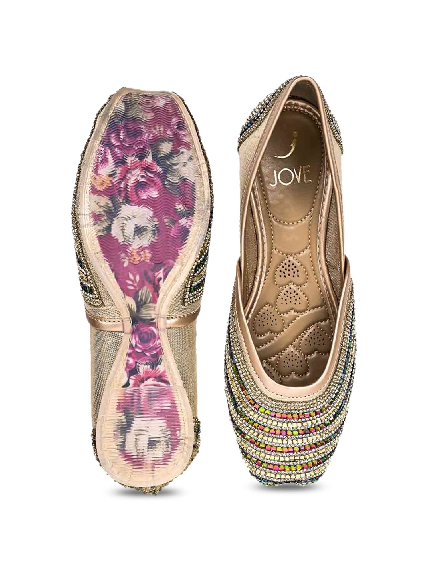 Jove Women's Gold Ethnic Juttis