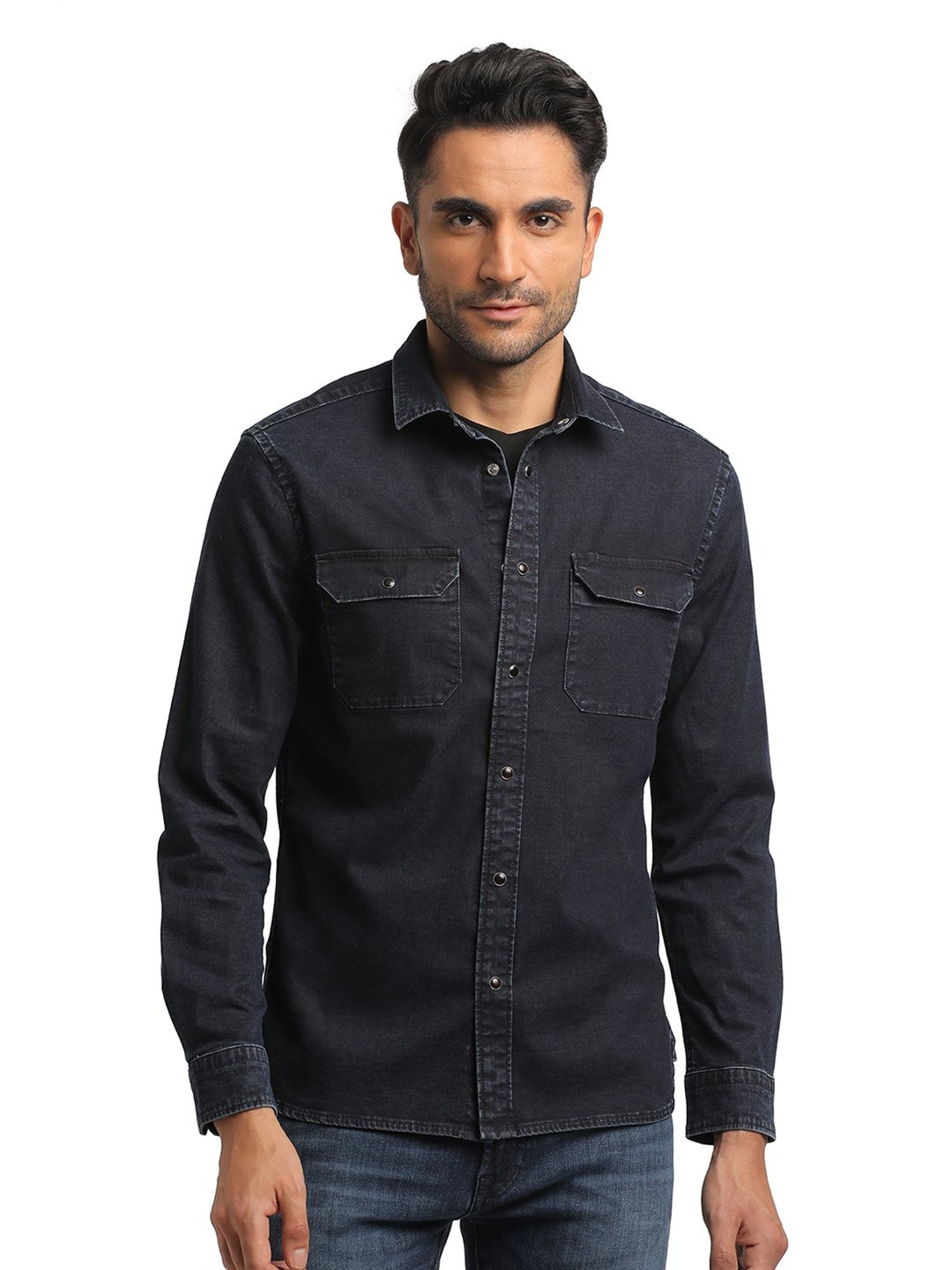 EVERBLUE Dark Blue Regular Fit Shirt