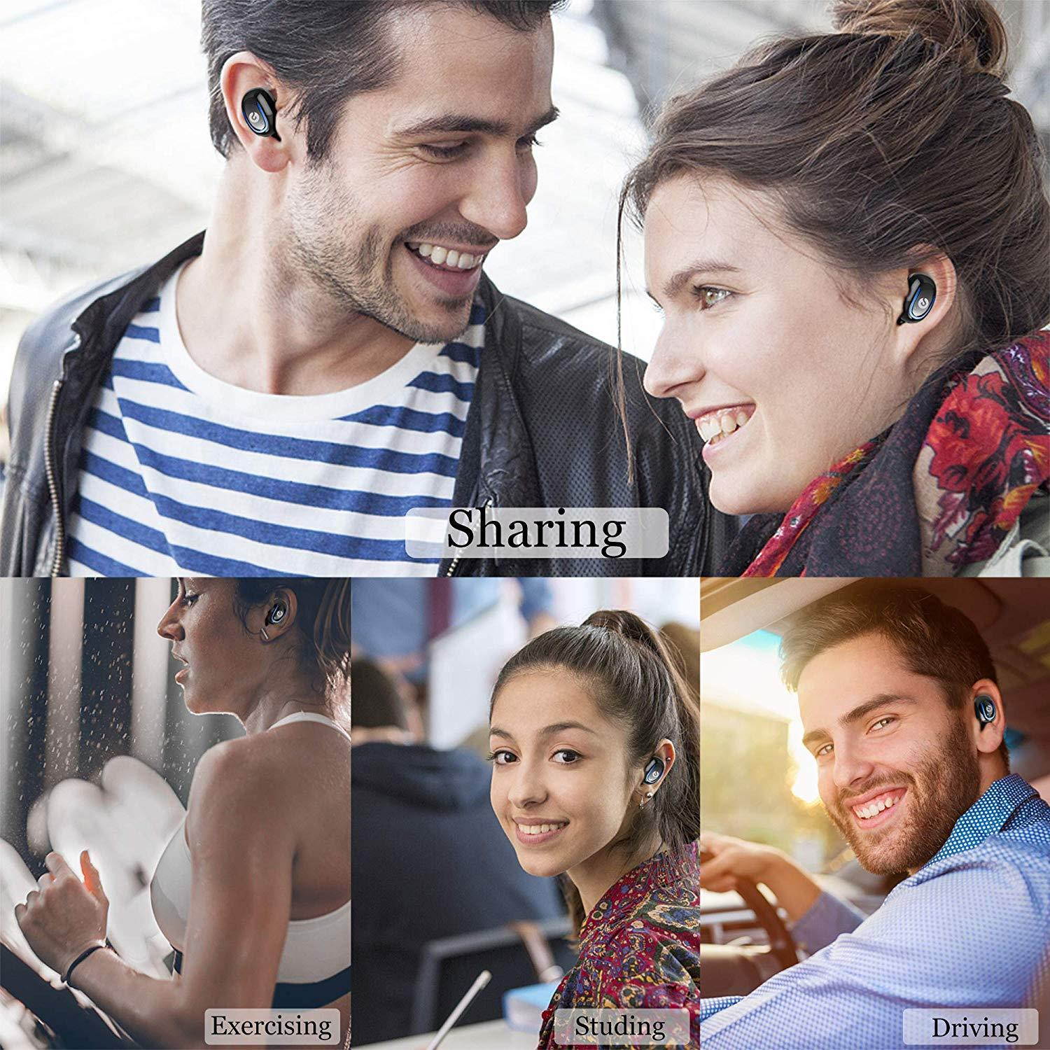 Wireless Earbuds, KNGUVTH Bluetooth Headphones 5.0 True Wireless Stereo Headset Built-in Mic Invisible In Ear Sport Sweatproof Earphones with Charging Case Compatible with iPhone Samsung Android