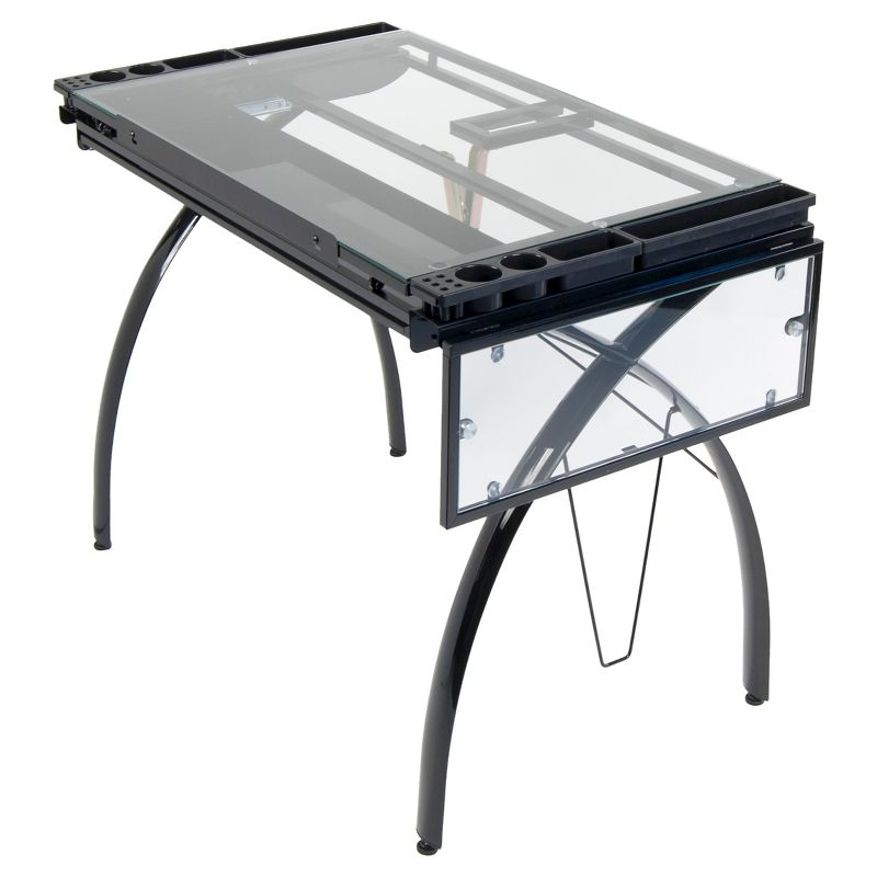 Futura Craft Station with Folding Shelf- Black/Clear Glass