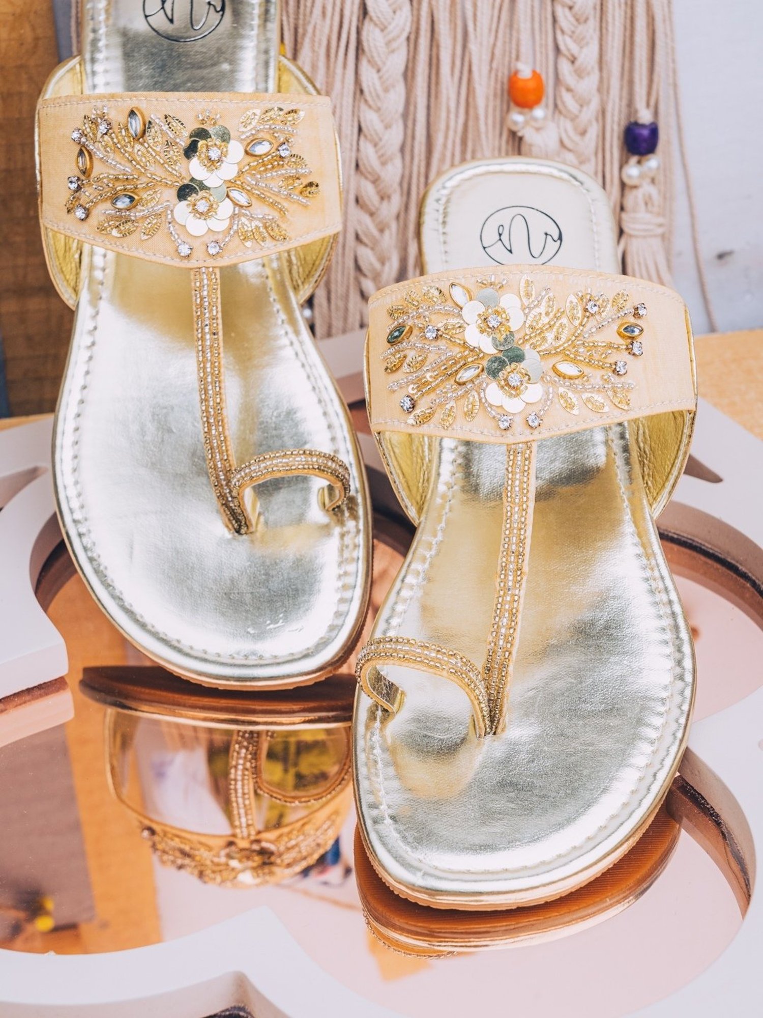 NR by Nidhi Rathi Women's Gold Toe Ring Sandals