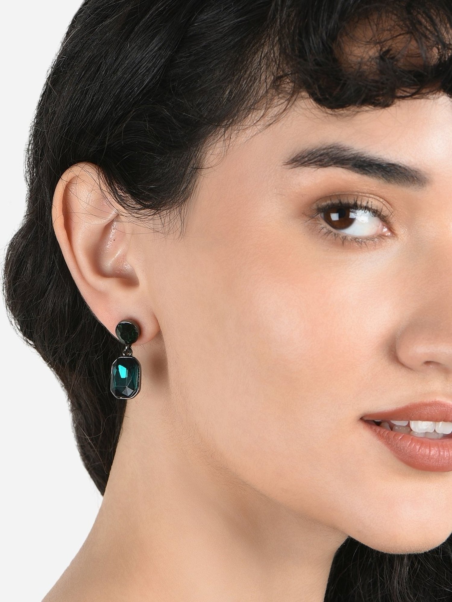 ToniQ Geometric Green Drop Earrings for Women