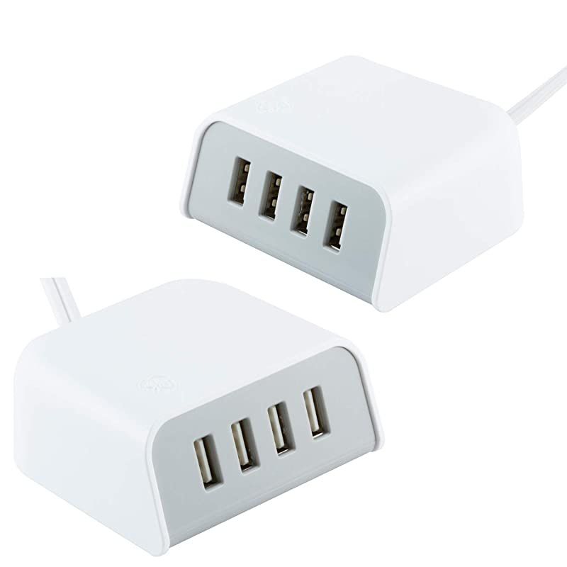4-Port USB Desktop Extension Station, 2 Pack, 6ft Extra Long Cord, For iPhone 12/11/Pro/Max/XS/XR/X/8, iPad Pro, Samsung Galaxy S21/S10/S9/Plus, Google Pixel 5/C/3/2/XL, 53282