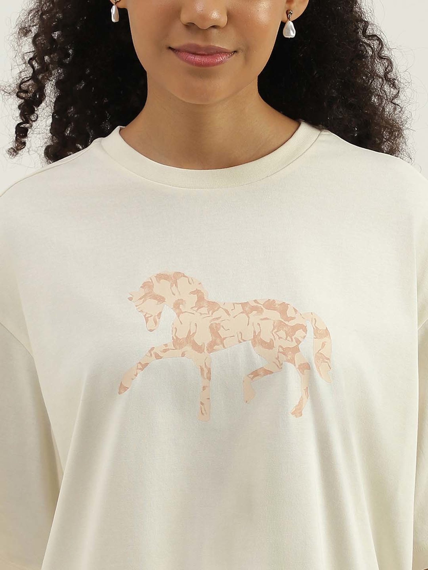 United Colors of Benetton White Cotton Printed T-Shirt