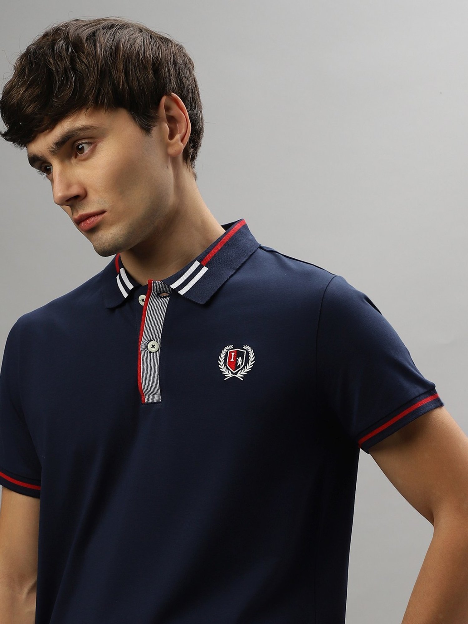 Iconic Navy Blue Cotton Regular Fit Polo T-Shirt