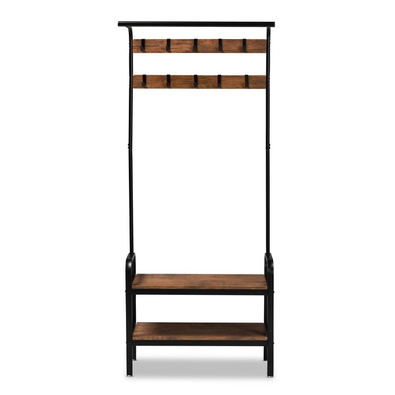 Aislin Distressed Wood and Metal Finished Entryway Hall Tree Brown/Black - Baxton Studio