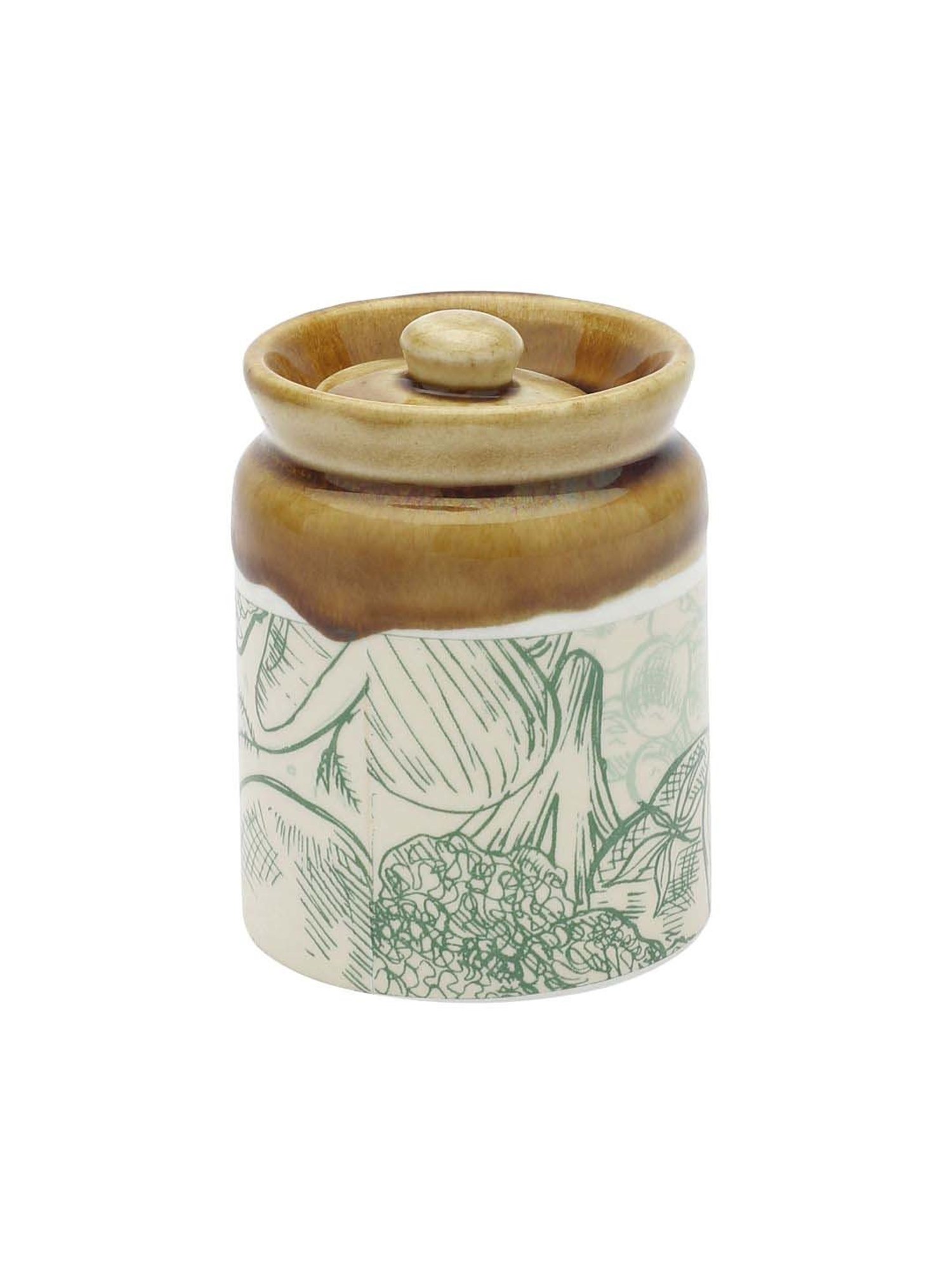 Clay Craft Off-White & Brown Ceramic Pickle Jar (0.35 L)