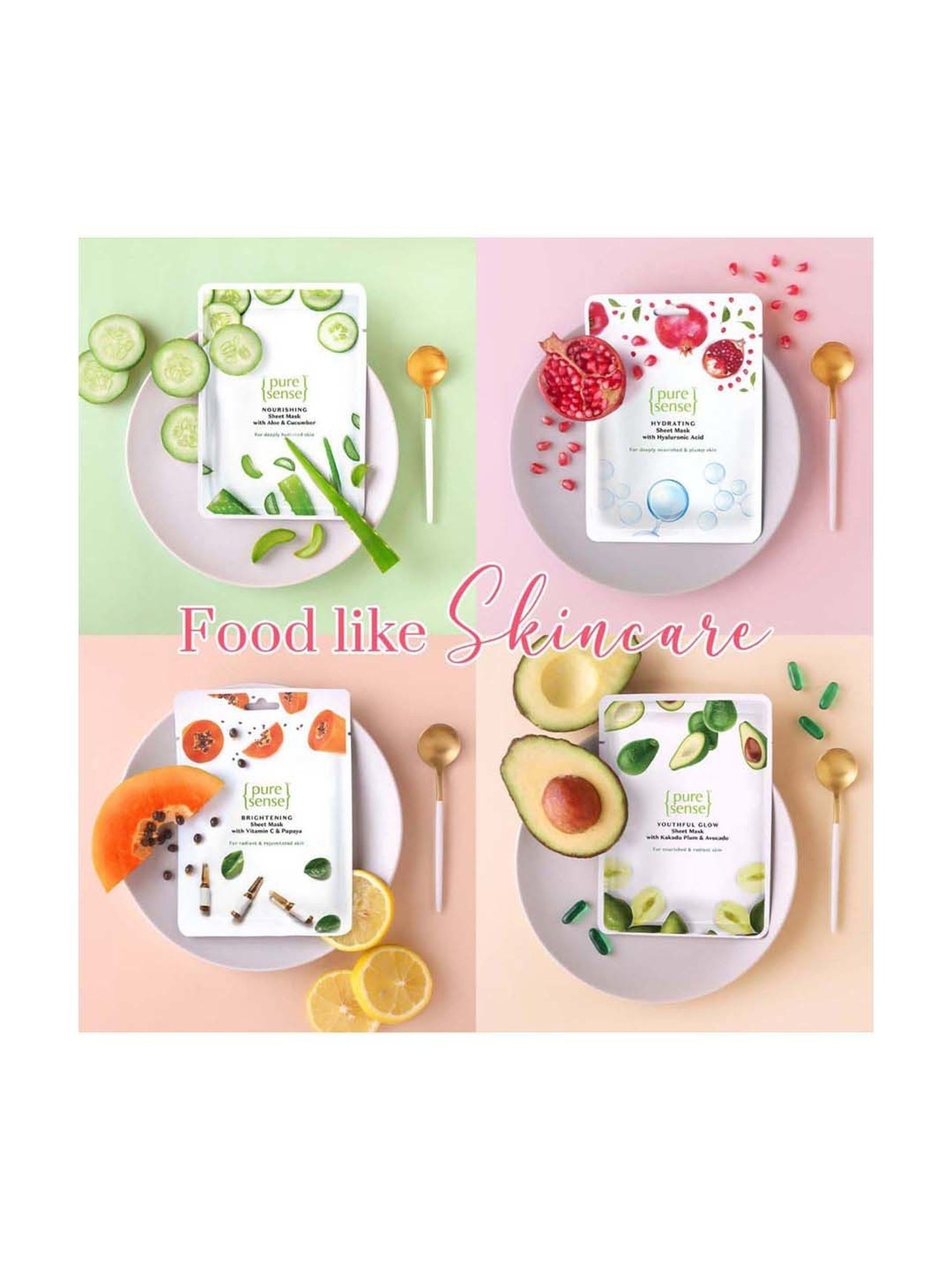 Pure Sense Sheet Mask 100% Natural Care for Nourished Skin (Pack of 4) - 60 gm