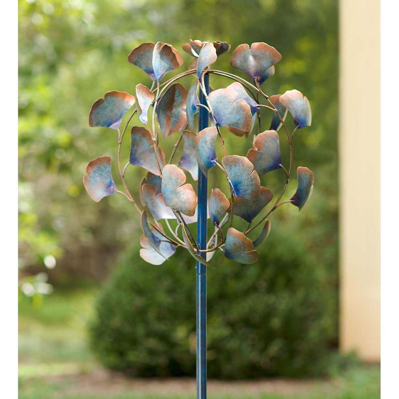 Wind & Weather Aged Copper-Colored Ginkgo Leaf Metal Wind Spinner