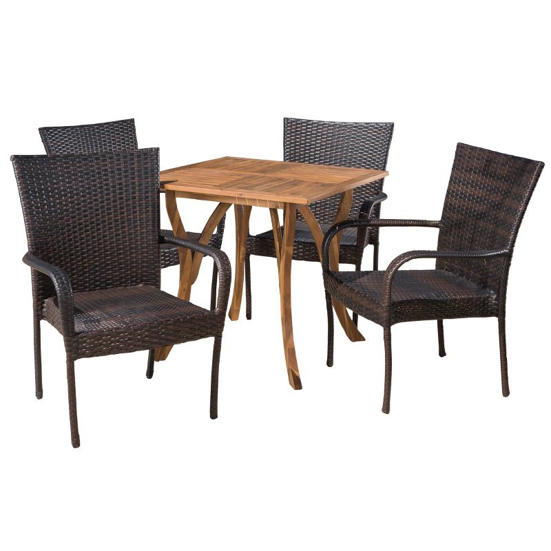 Briar 5pc Acacia & Wicker Dining Set - Teak/Brown - Christopher Knight Home