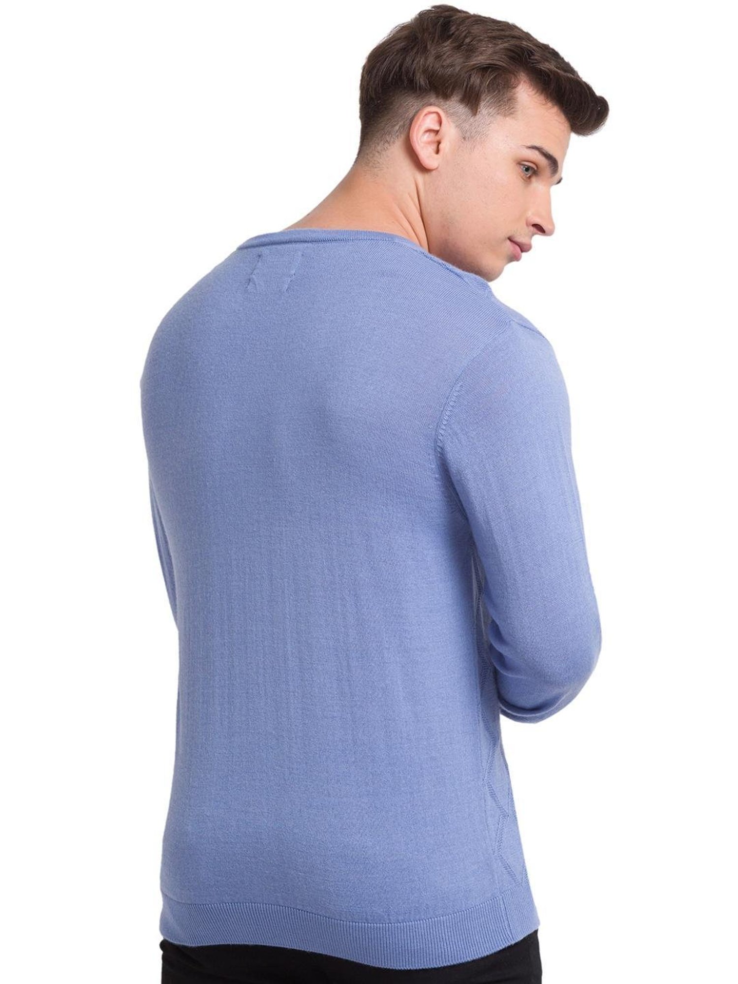 ColorPlus Blue Tailored Fit Self Pattern Sweater