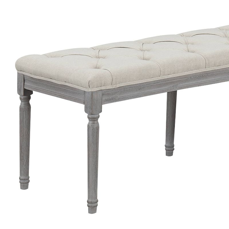 Jack Button Tufted Upholstered Bench with Weathered Legs Light Beige - AC Pacific