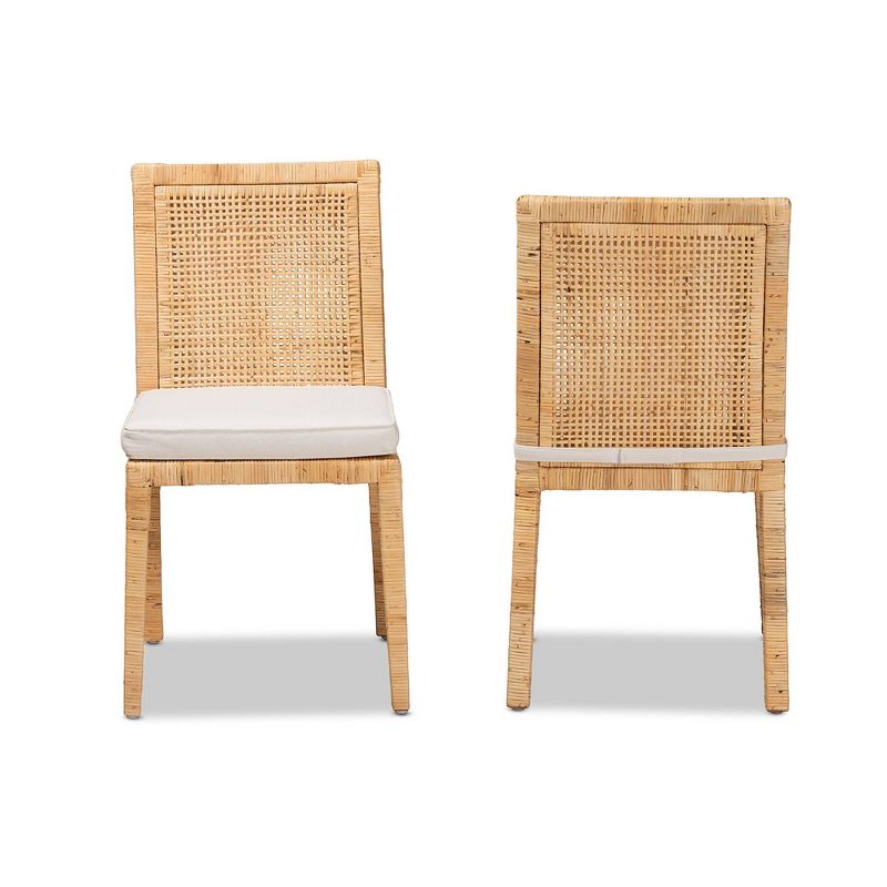 2pc Sofia Wood and Rattan Dining Chair Set Natural/White - Baxton Studio