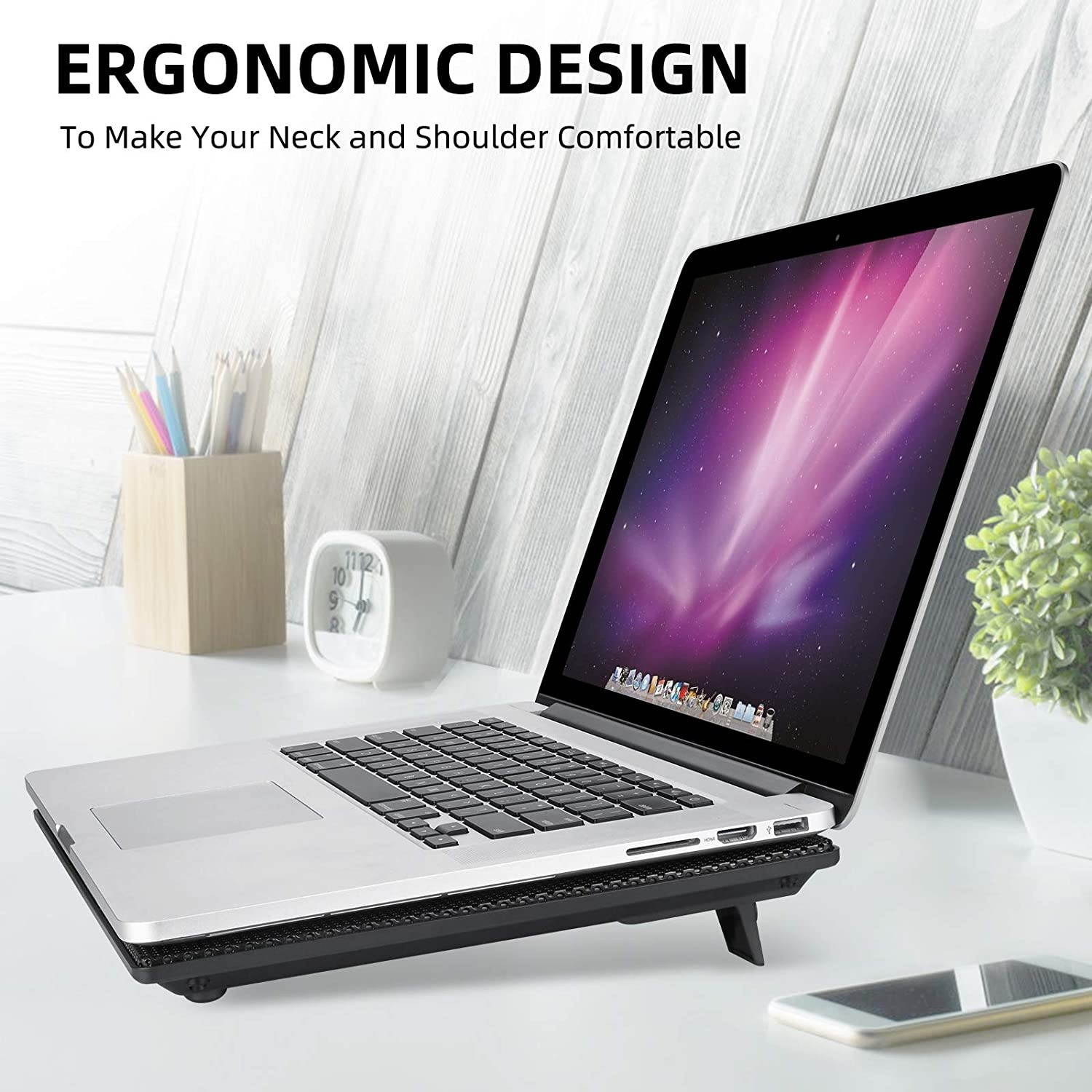 RGB Laptop Cooling Pad with 6 Quiet LED Fans 5 Heights Adjustable and Phone Stand, Dual USB Ports Gaming Laptop Cooler for 11"-18" Gaming Laptops (Blue)