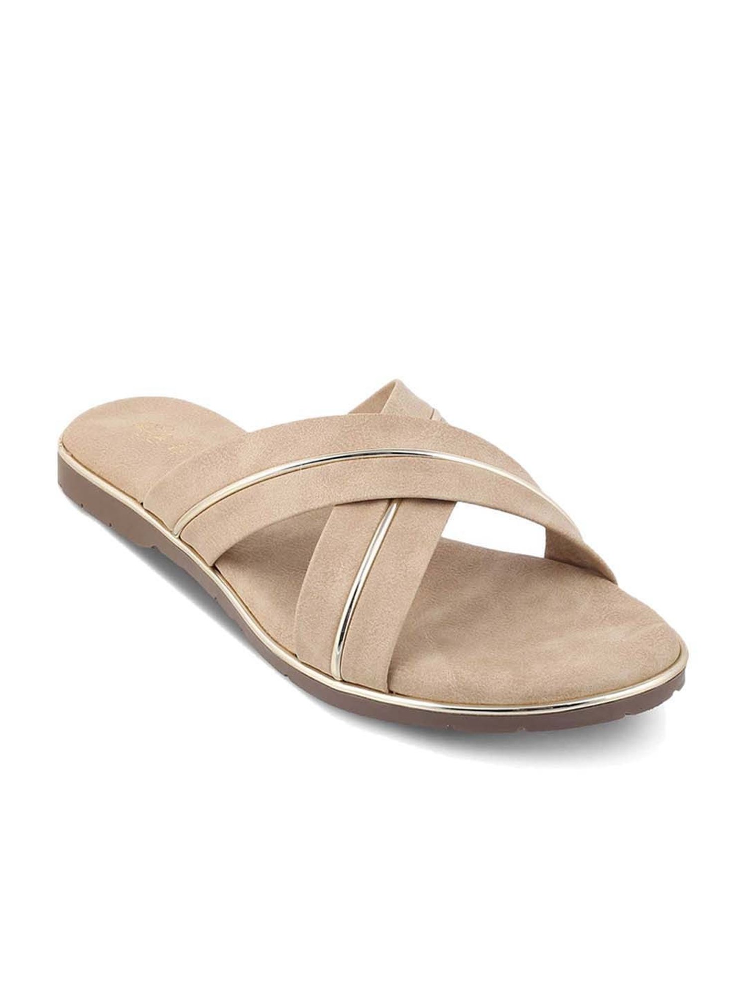 Tresmode Women's Beige Cross Strap Sandals