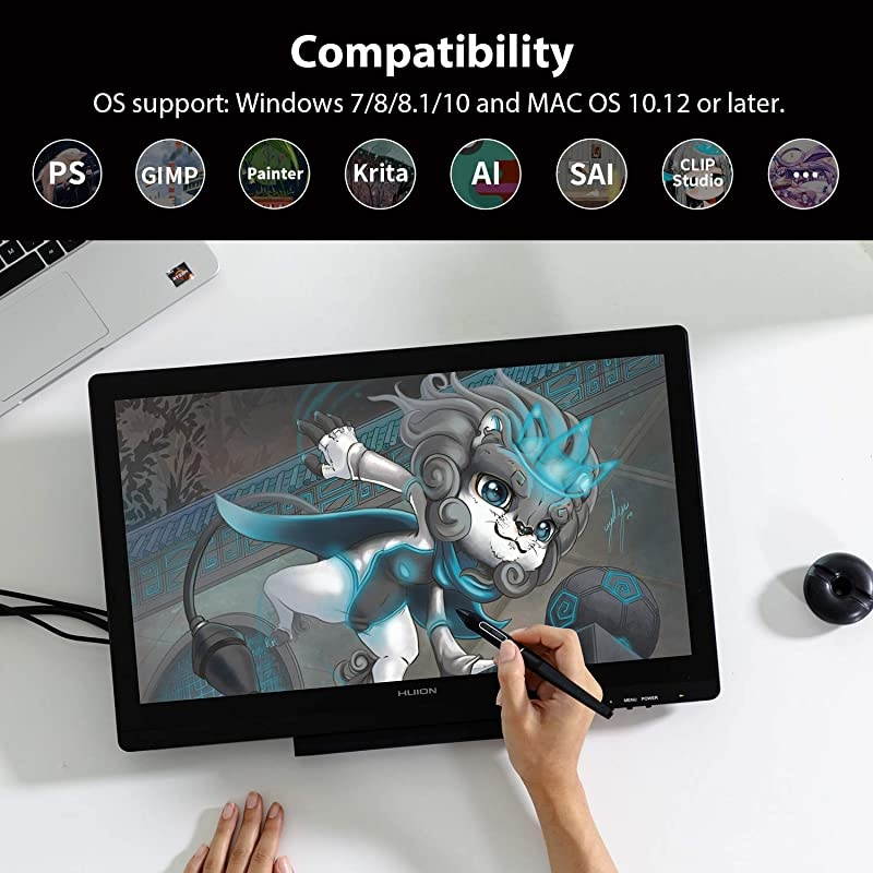 KAMVAS 20 Graphics Drawing Monitor 19.5inch Pen Display Tablet with Battery-Free Stylus 8192 Pressure Sensitivity Tilt, Stand Included